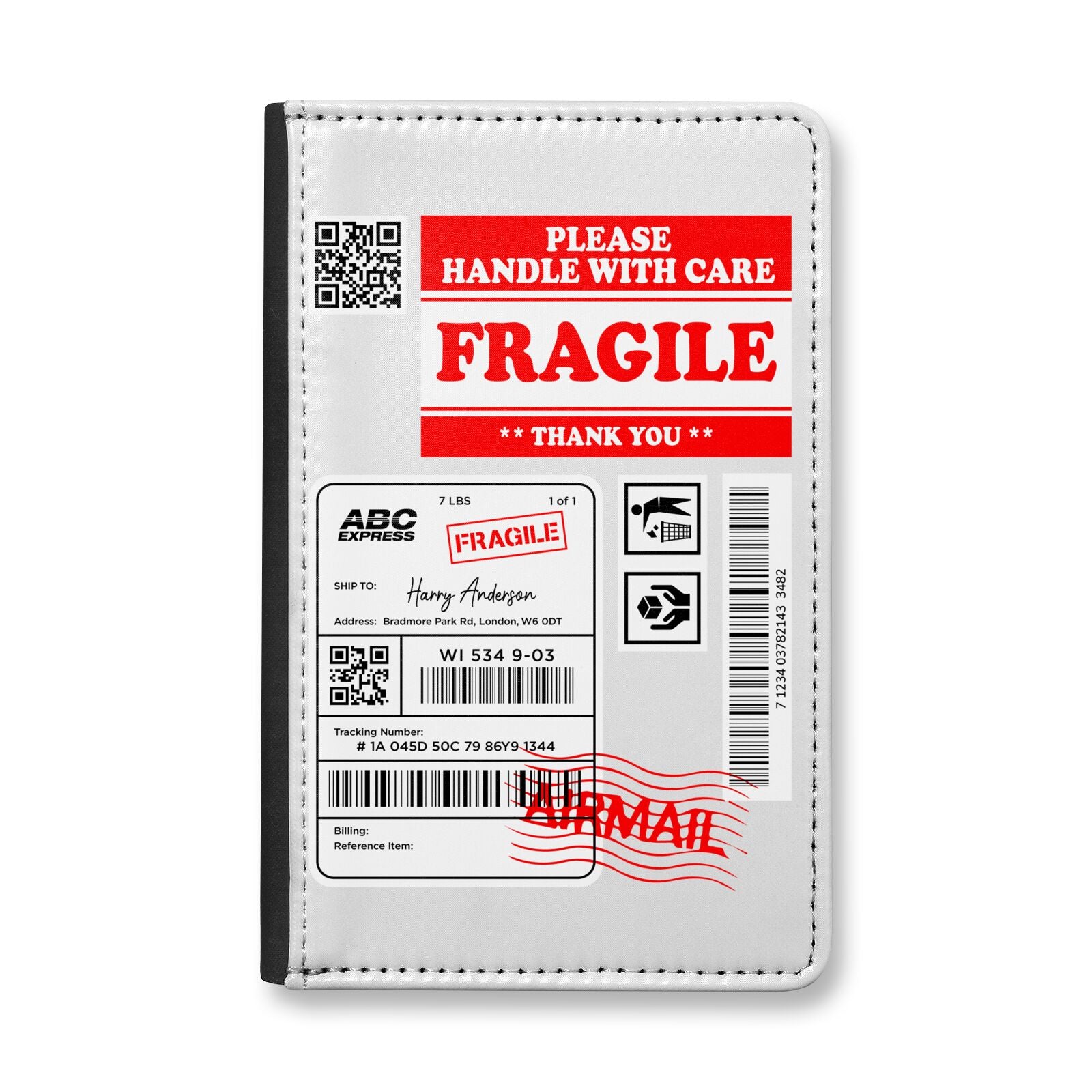 Fragile Parcel Stickers with Name Passport Holder Dyefor