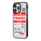 Fragile Parcel Stickers with Name iPhone 13 Pro Black Impact Case Side Angle on Silver phone
