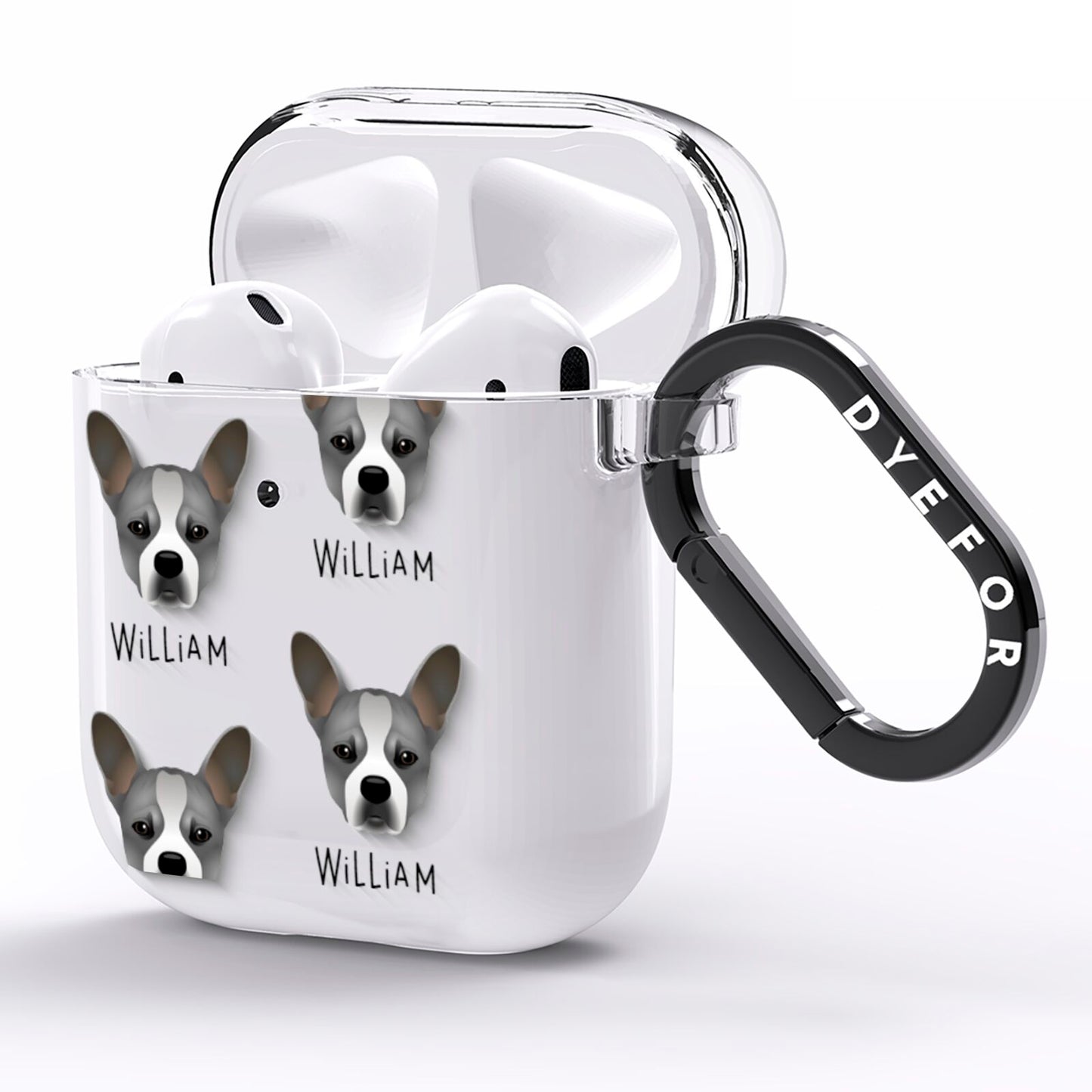 French Bull Jack Icon with Name AirPods Clear Case Side Image