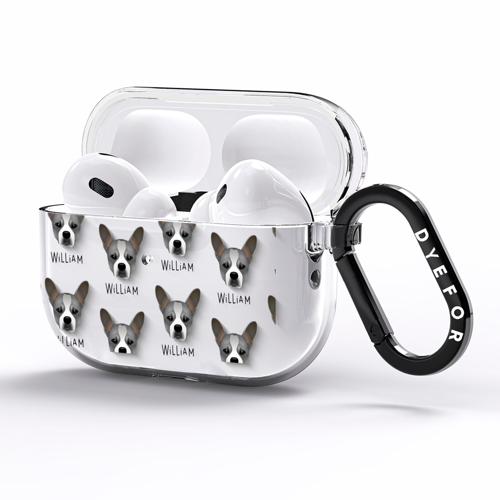 French Bull Jack Icon with Name AirPods Pro Clear Case Side Image