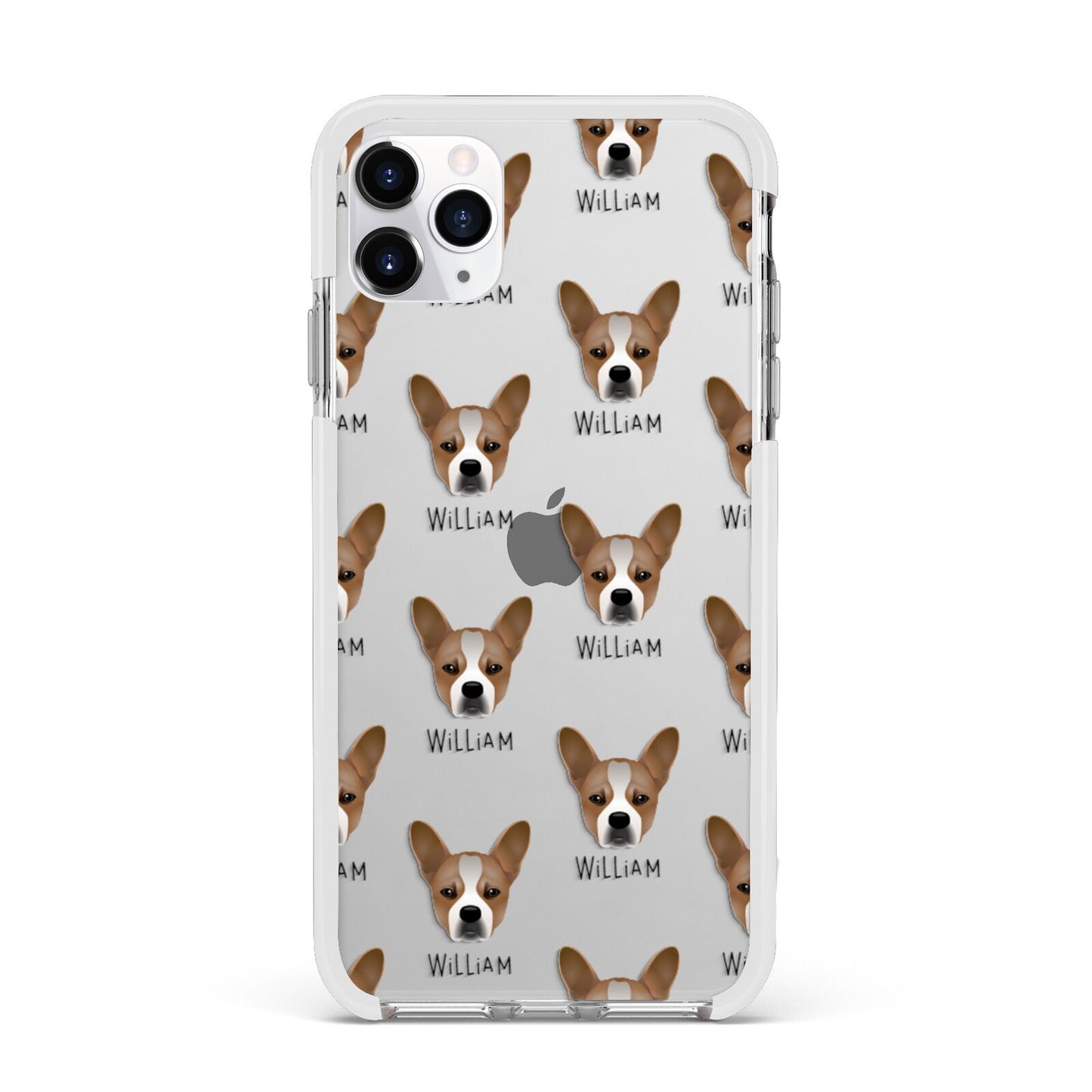 French Bull Jack Icon with Name Apple iPhone 11 Pro Max in Silver with White Impact Case