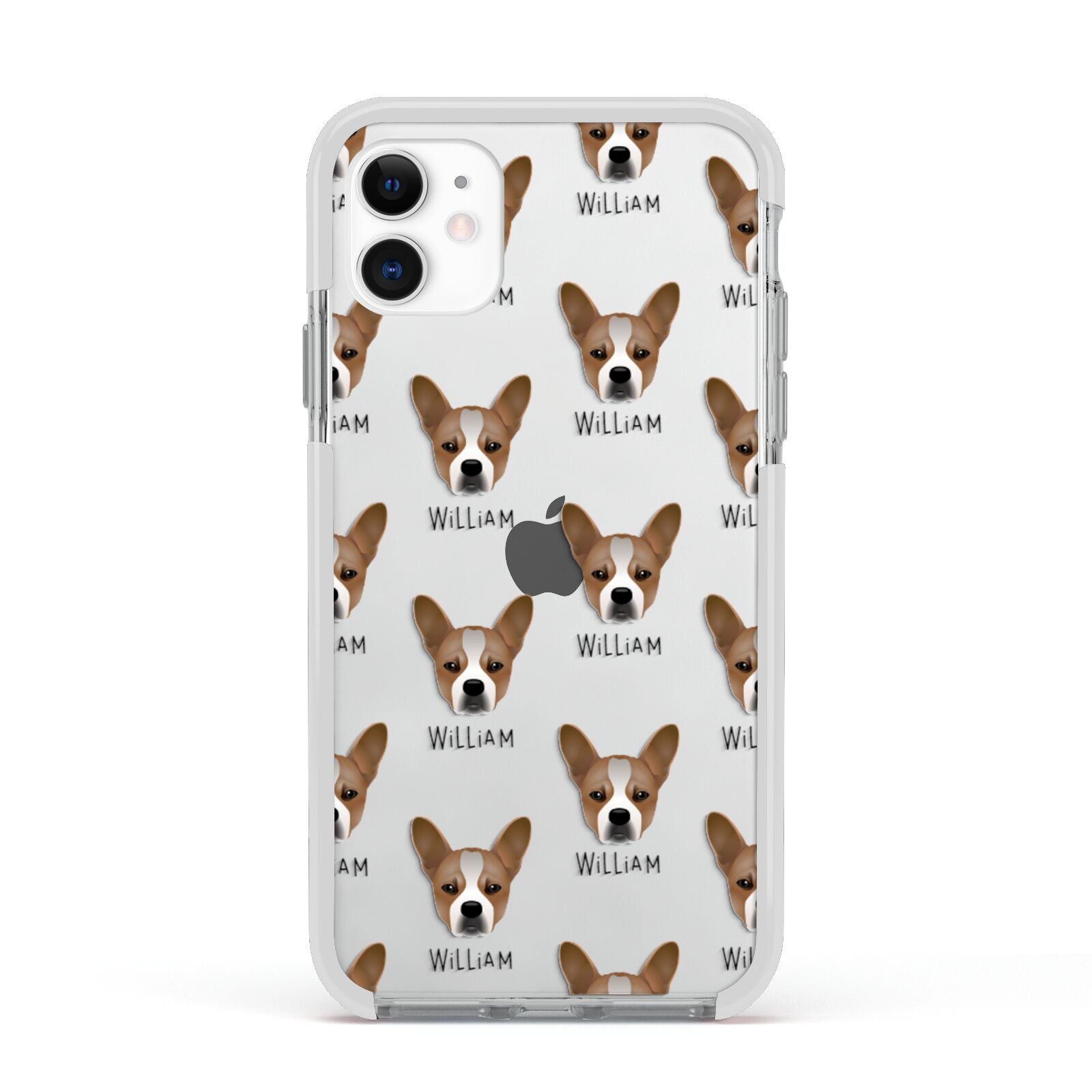 French Bull Jack Icon with Name Apple iPhone 11 in White with White Impact Case