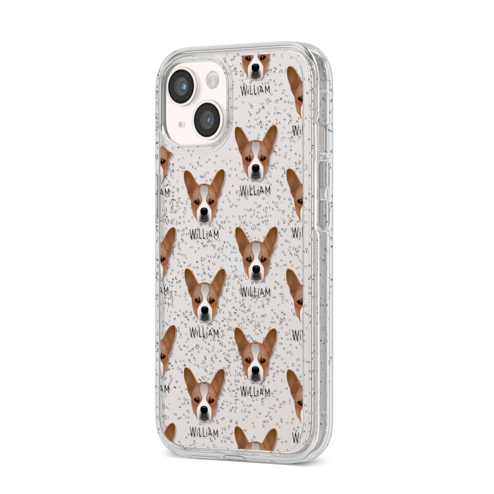 French Bull Jack Icon with Name iPhone 14 Glitter Tough Case Starlight Angled Image