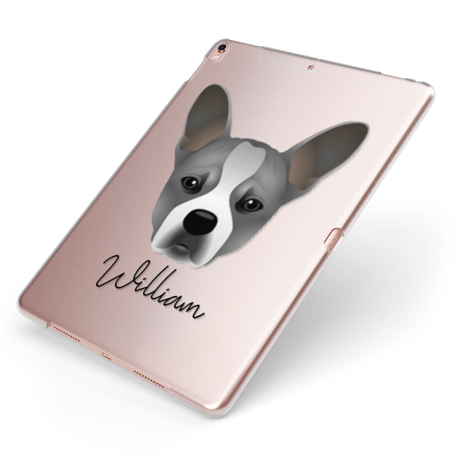 French Bull Jack Personalised Apple iPad Case on Rose Gold iPad Side View