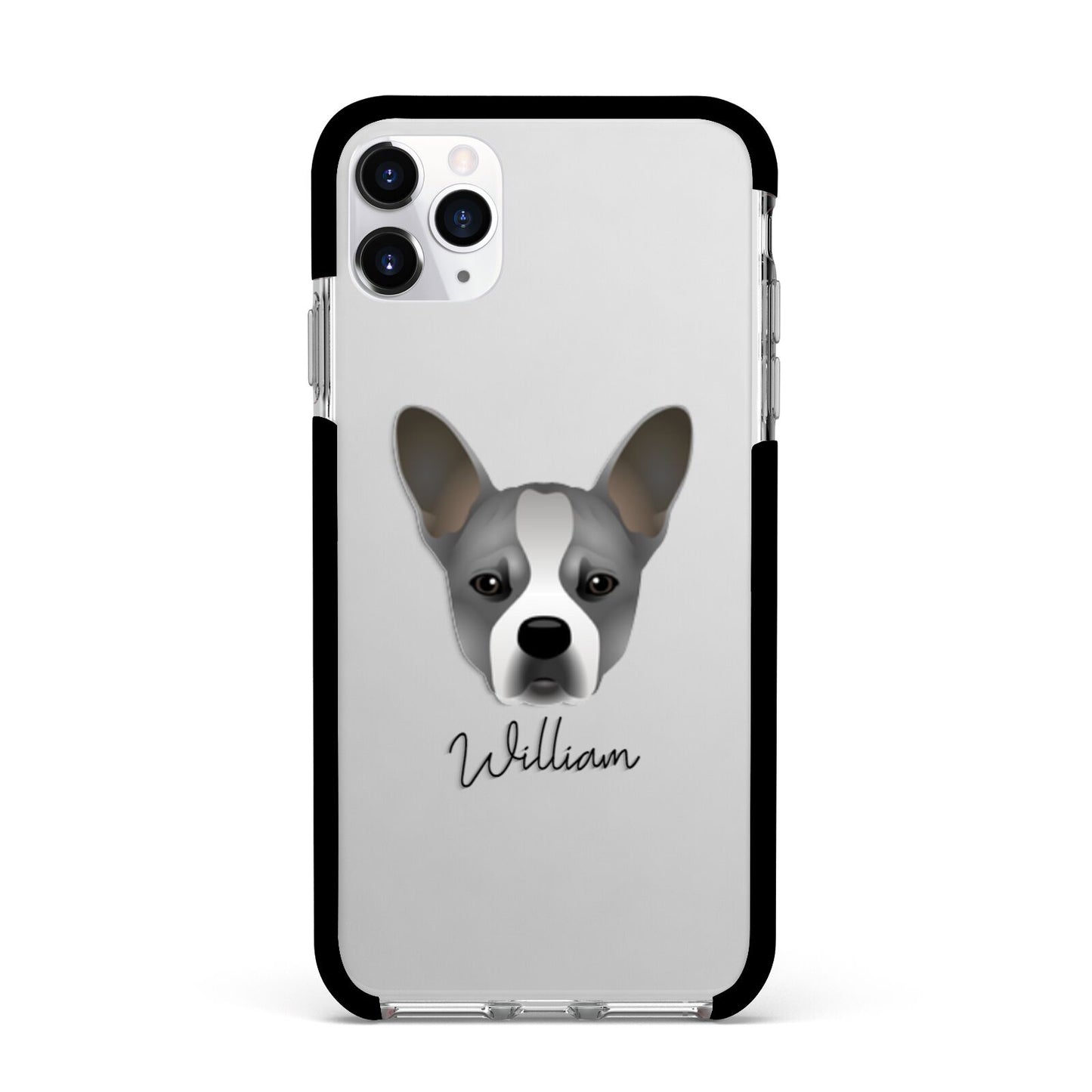 French Bull Jack Personalised Apple iPhone 11 Pro Max in Silver with Black Impact Case