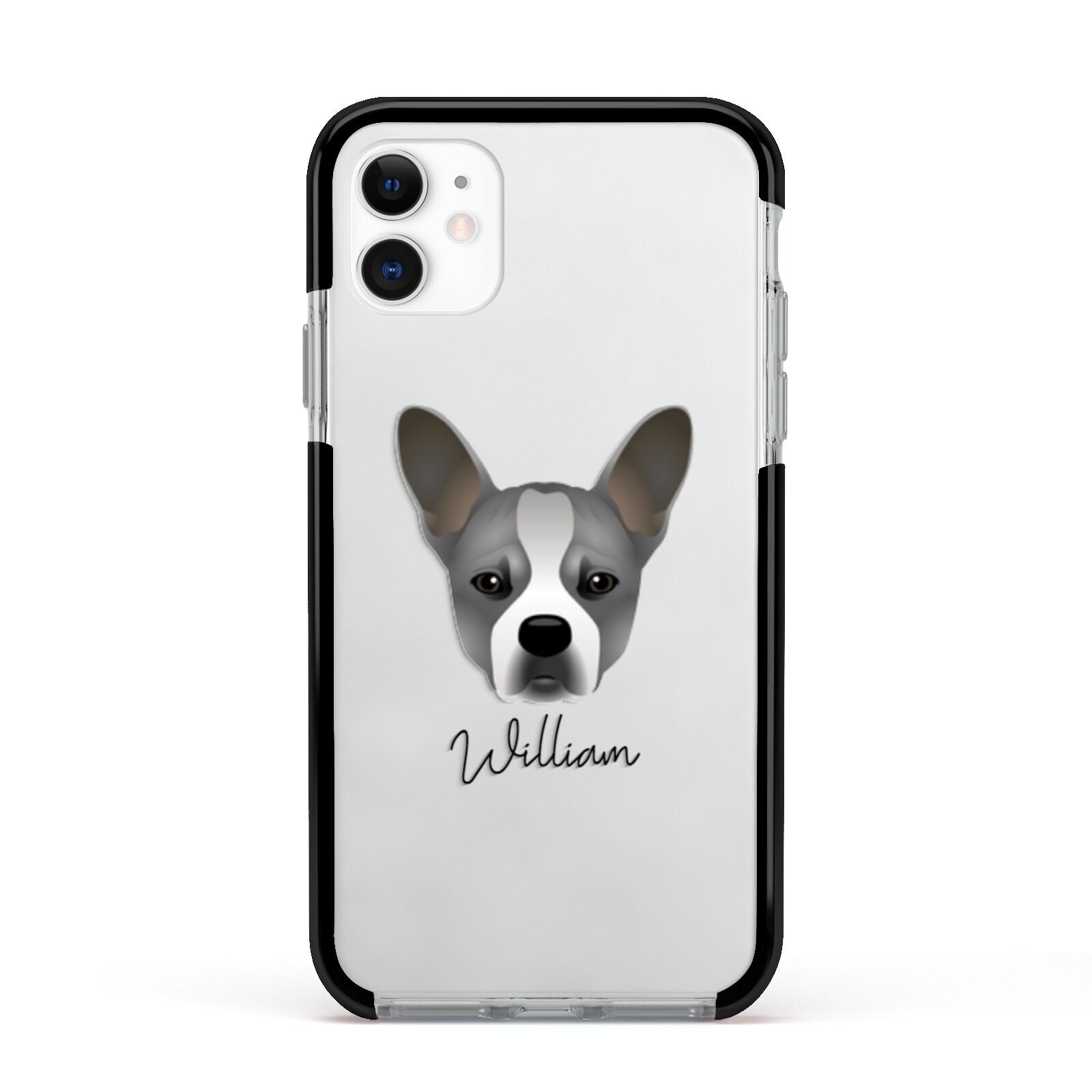 French Bull Jack Personalised Apple iPhone 11 in White with Black Impact Case