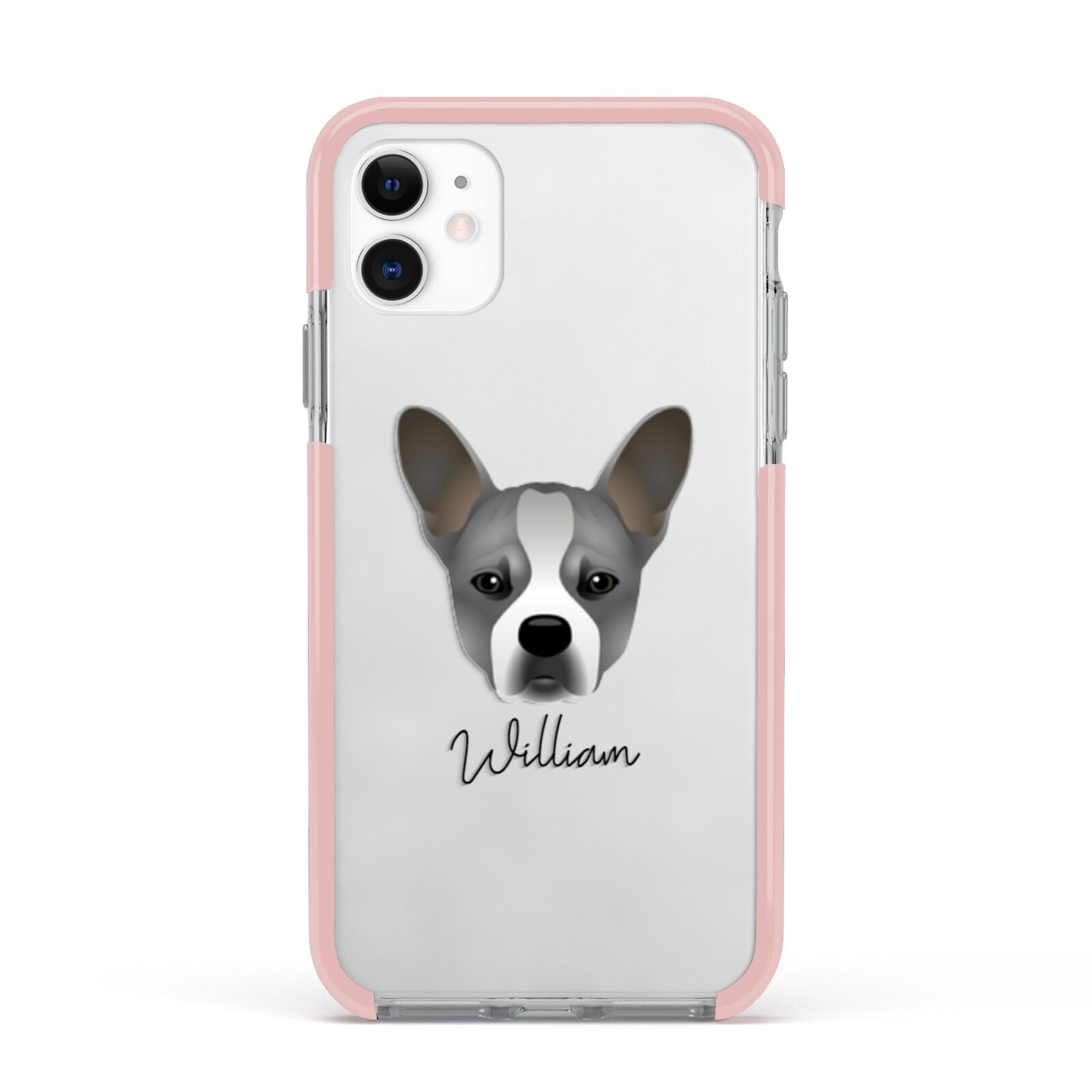 French Bull Jack Personalised Apple iPhone 11 in White with Pink Impact Case