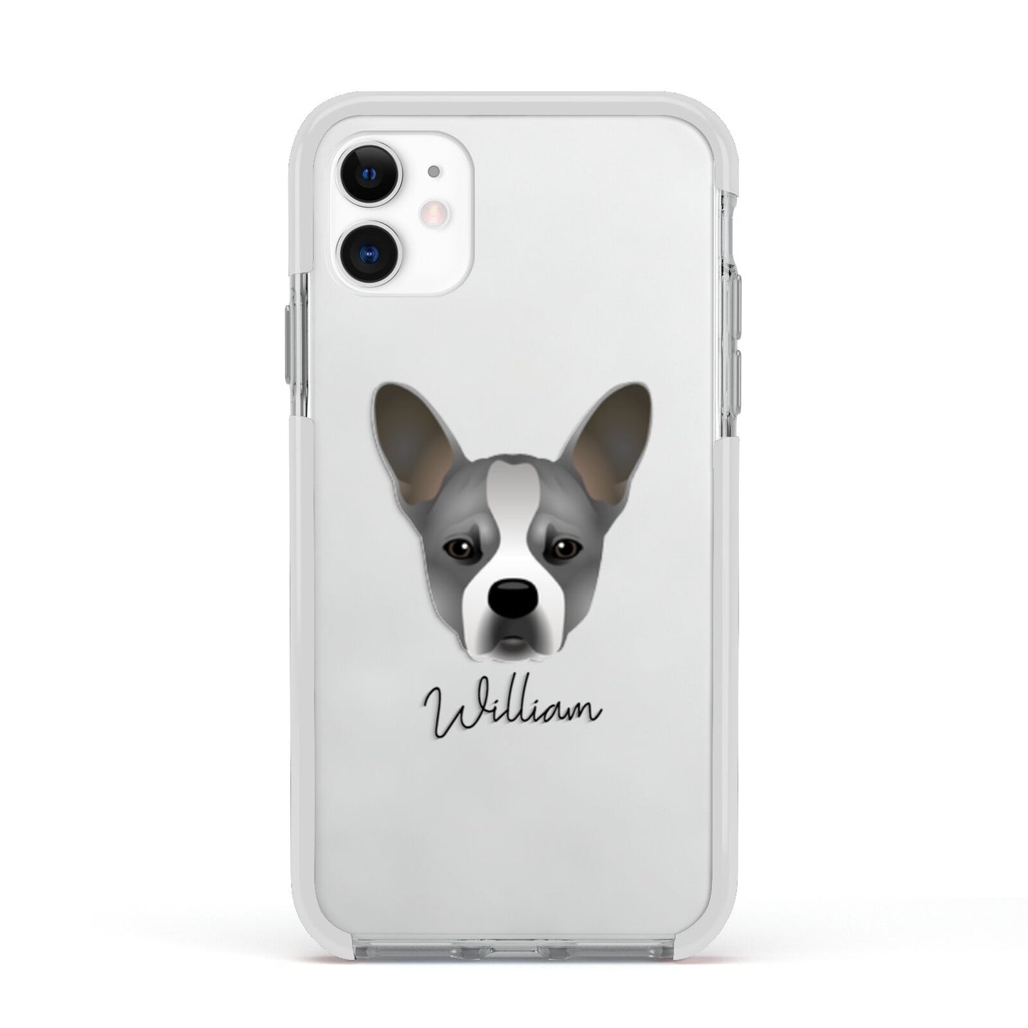 French Bull Jack Personalised Apple iPhone 11 in White with White Impact Case