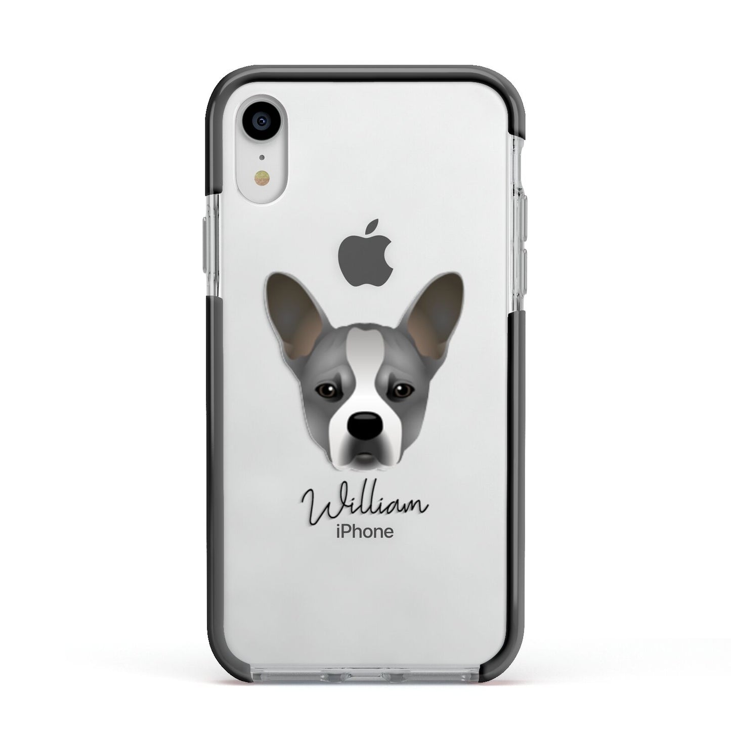 French Bull Jack Personalised Apple iPhone XR Impact Case Black Edge on Silver Phone