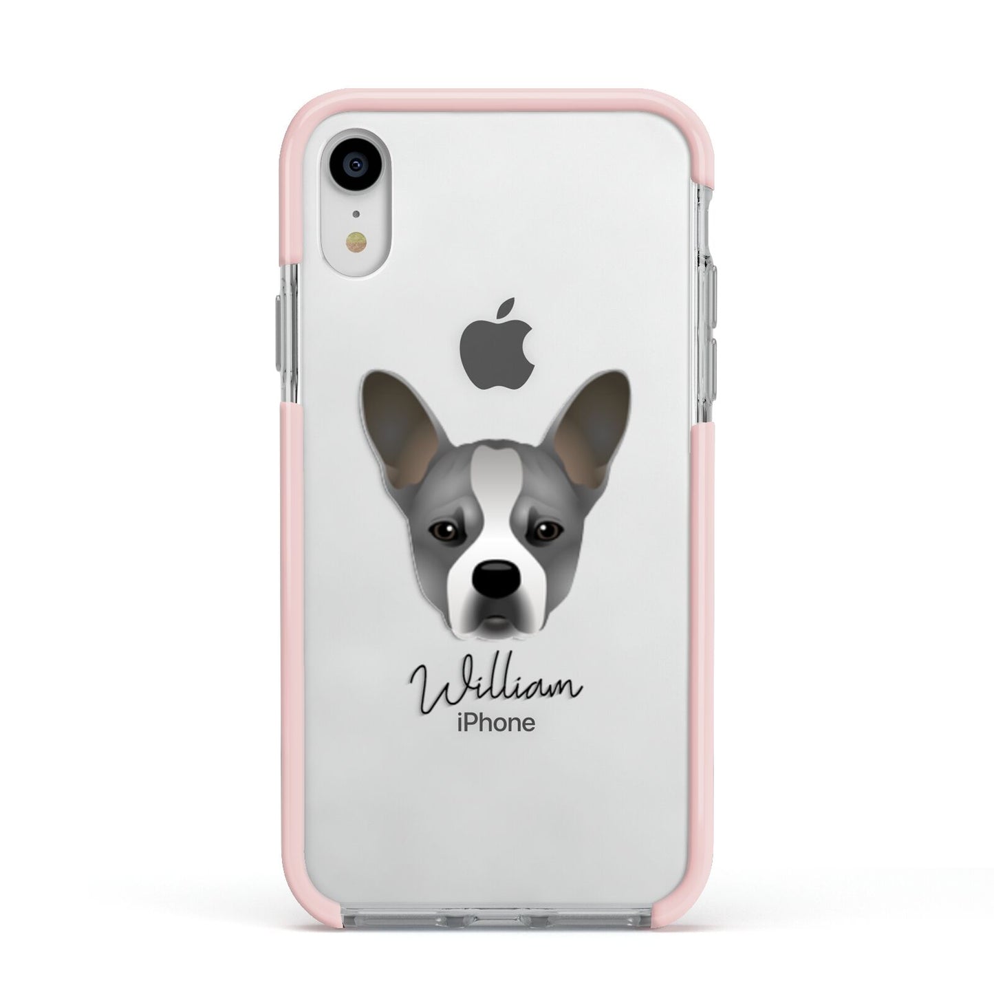 French Bull Jack Personalised Apple iPhone XR Impact Case Pink Edge on Silver Phone