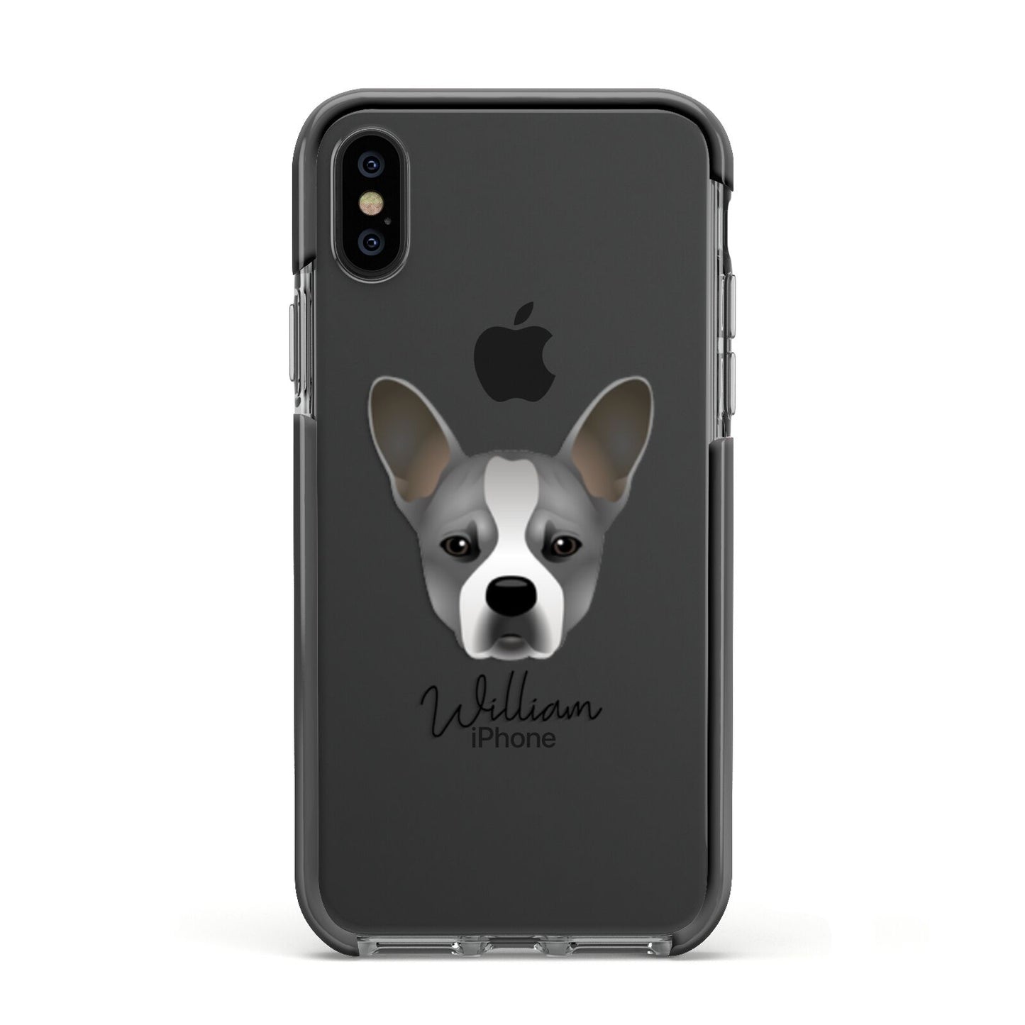 French Bull Jack Personalised Apple iPhone Xs Impact Case Black Edge on Black Phone