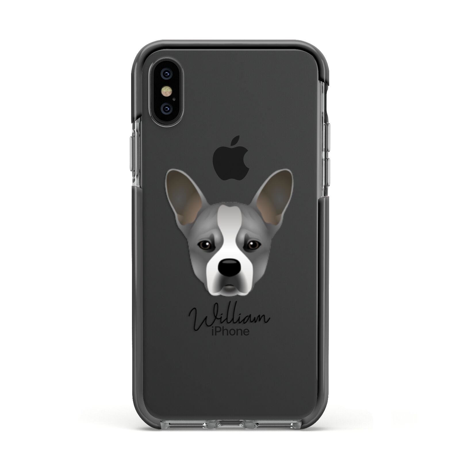 French Bull Jack Personalised Apple iPhone Xs Impact Case Black Edge on Black Phone