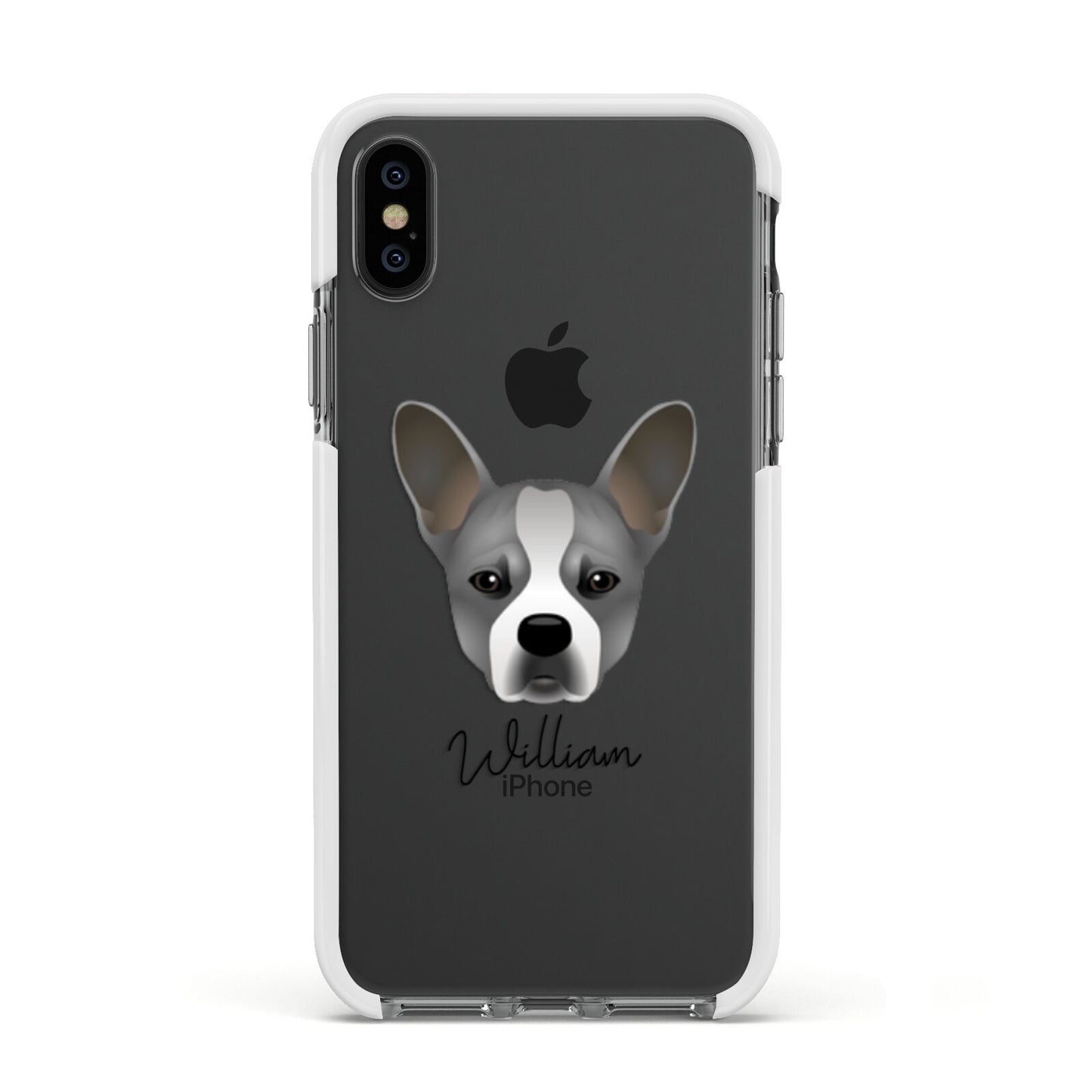 French Bull Jack Personalised Apple iPhone Xs Impact Case White Edge on Black Phone