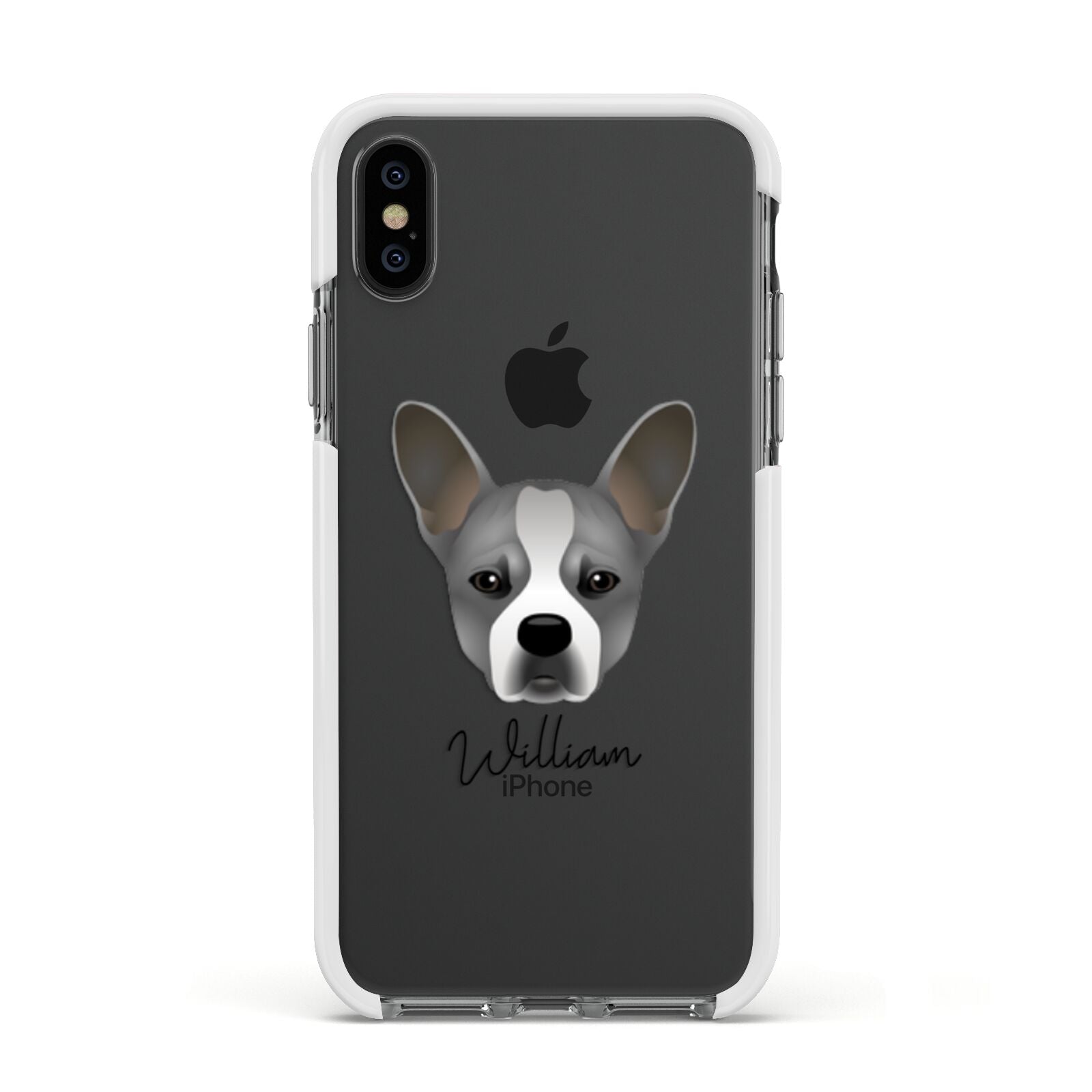French Bull Jack Personalised Apple iPhone Xs Impact Case White Edge on Black Phone