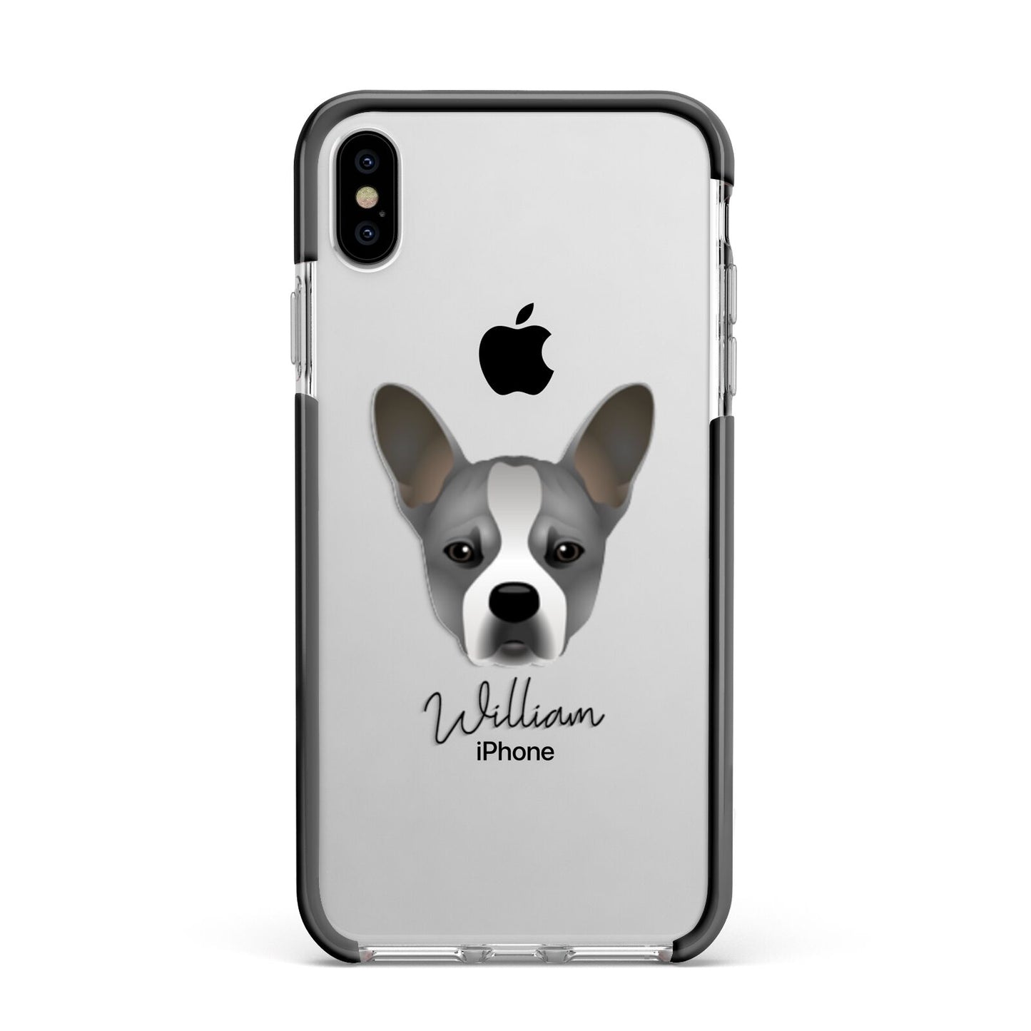 French Bull Jack Personalised Apple iPhone Xs Max Impact Case Black Edge on Silver Phone