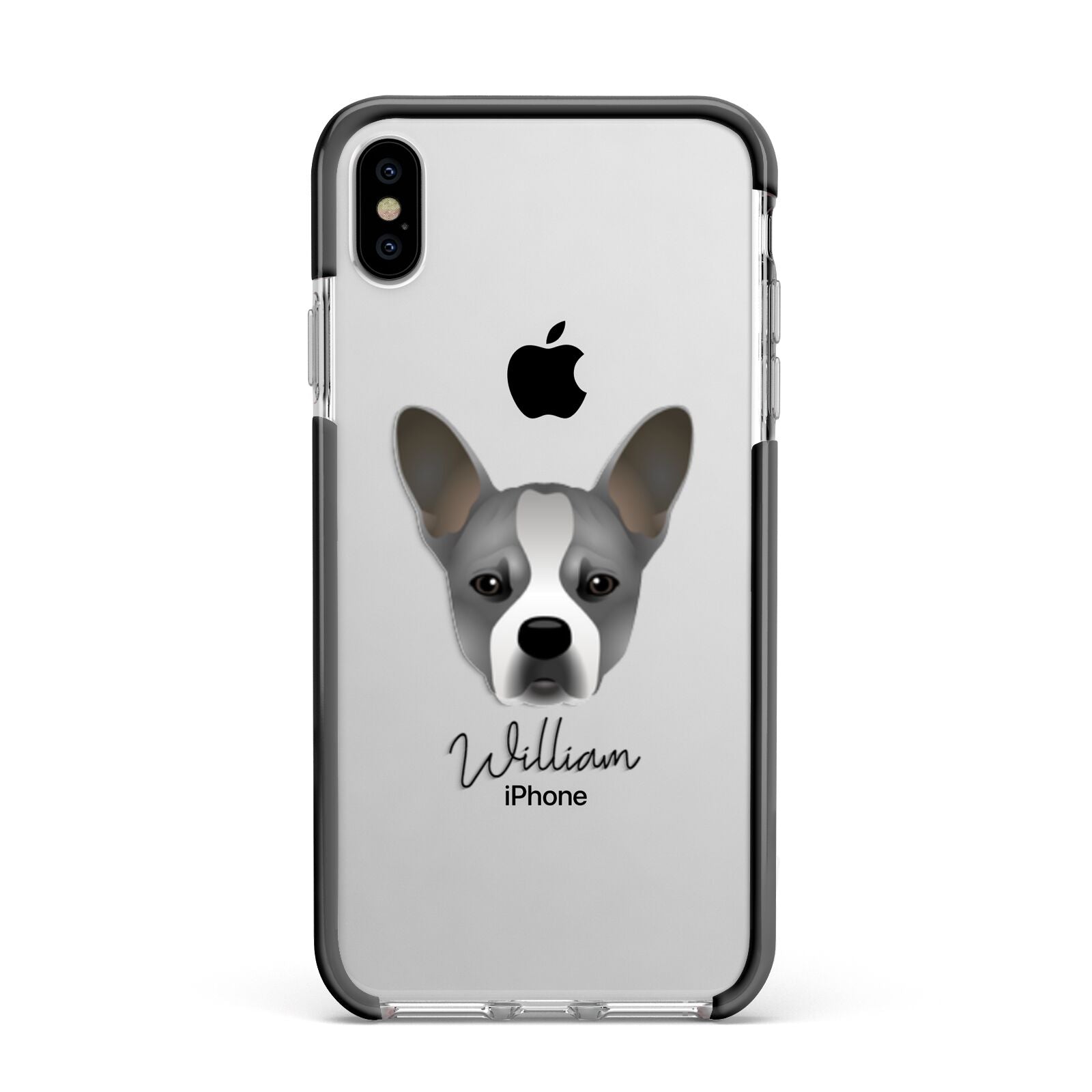 French Bull Jack Personalised Apple iPhone Xs Max Impact Case Black Edge on Silver Phone