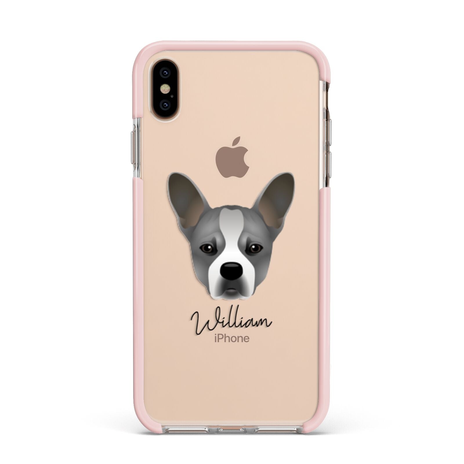 French Bull Jack Personalised Apple iPhone Xs Max Impact Case Pink Edge on Gold Phone