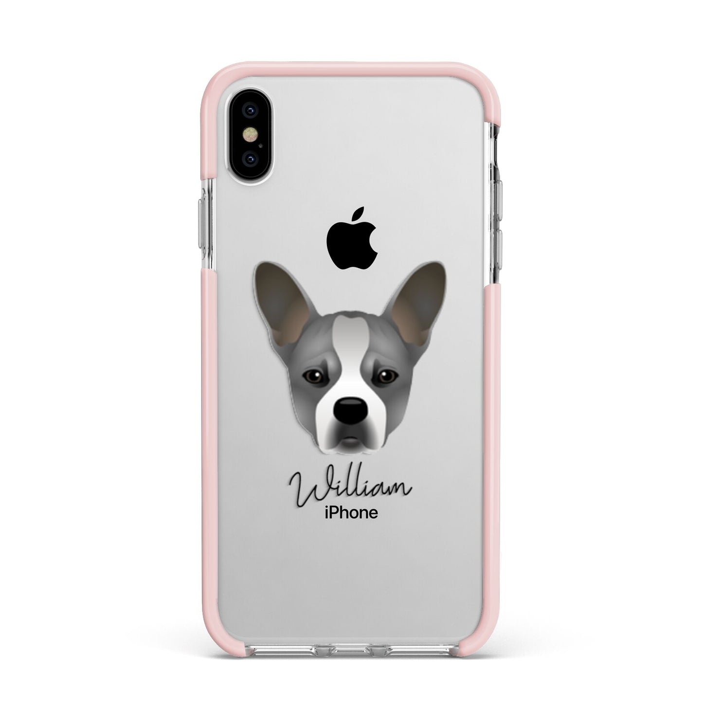 French Bull Jack Personalised Apple iPhone Xs Max Impact Case Pink Edge on Silver Phone