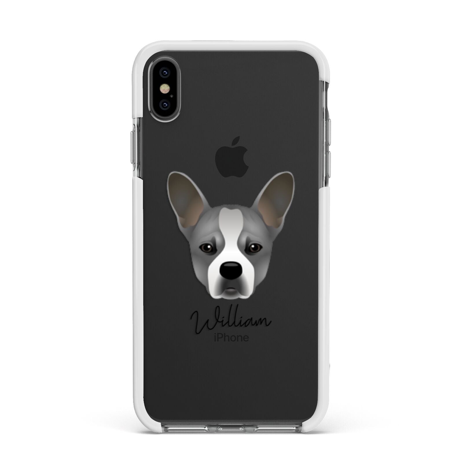French Bull Jack Personalised Apple iPhone Xs Max Impact Case White Edge on Black Phone