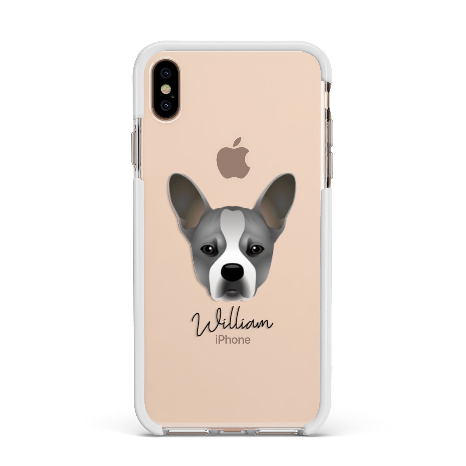 French Bull Jack Personalised Apple iPhone Xs Max Impact Case White Edge on Gold Phone