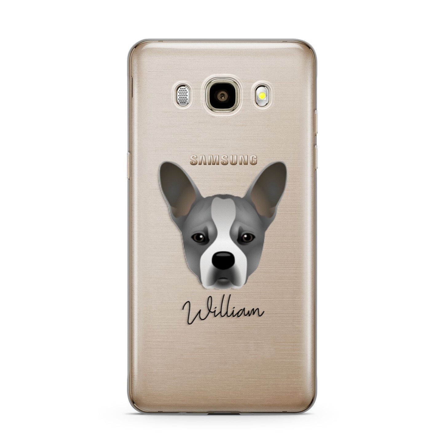 French Bull Jack Personalised Samsung Galaxy J7 2016 Case on gold phone