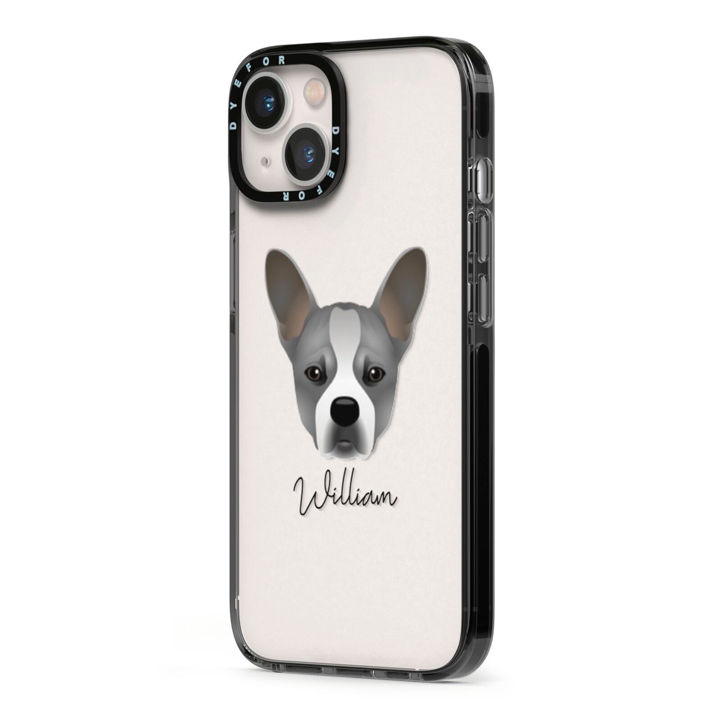 French Bull Jack Personalised iPhone 13 Black Impact Case Side Angle on Silver phone