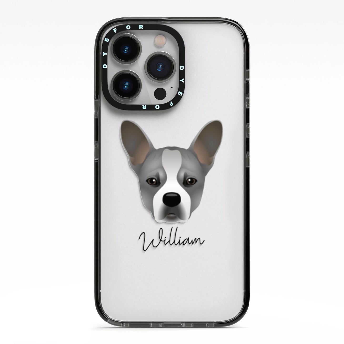 French Bull Jack Personalised iPhone 13 Pro Black Impact Case on Silver phone