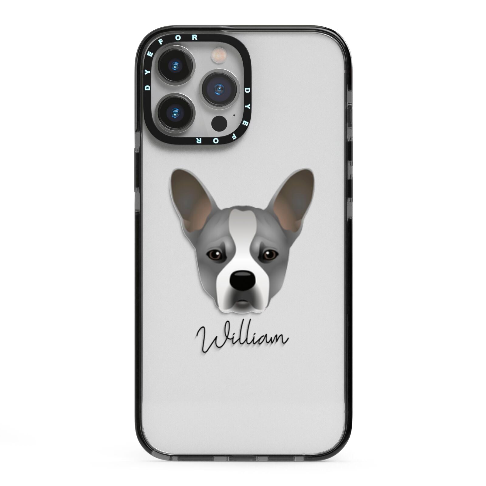French Bull Jack Personalised iPhone 13 Pro Max Black Impact Case on Silver phone