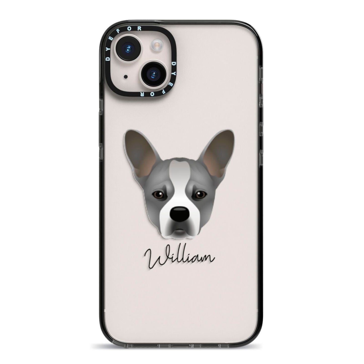 French Bull Jack Personalised iPhone 14 Plus Black Impact Case on Silver phone