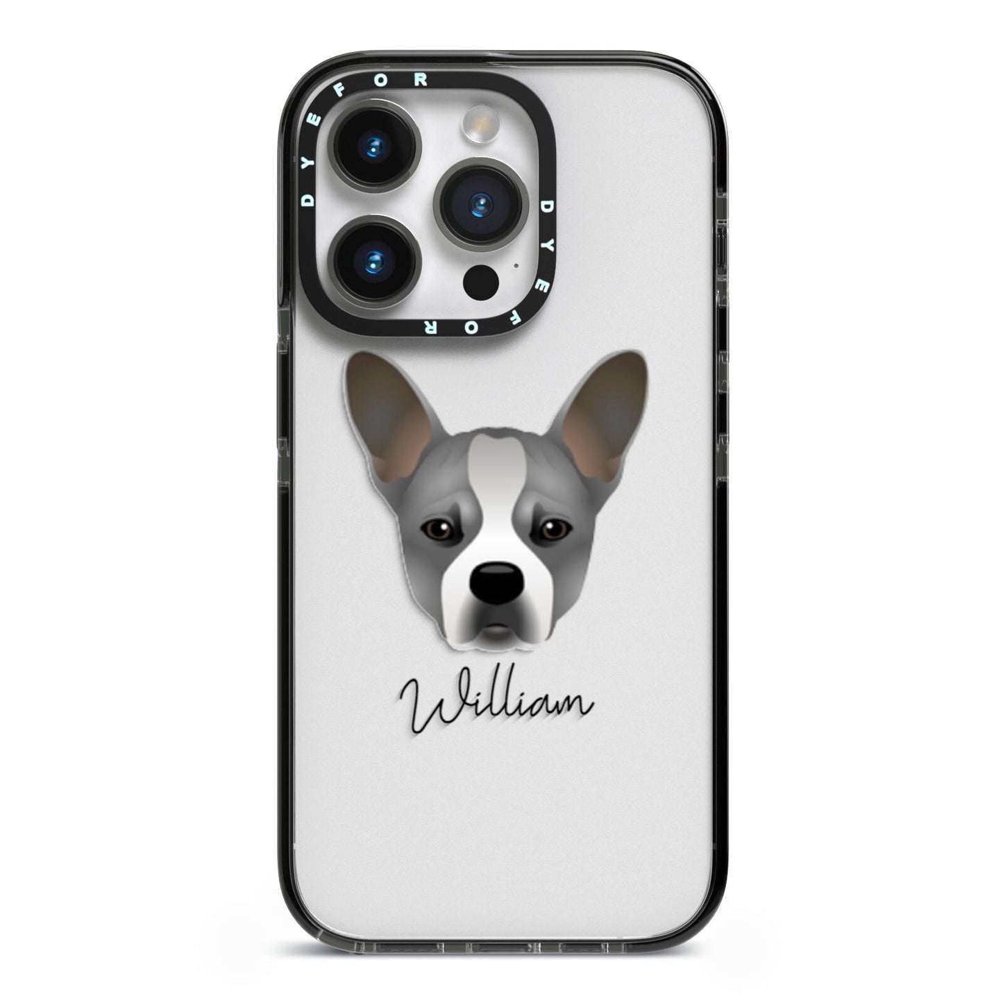 French Bull Jack Personalised iPhone 14 Pro Black Impact Case on Silver phone