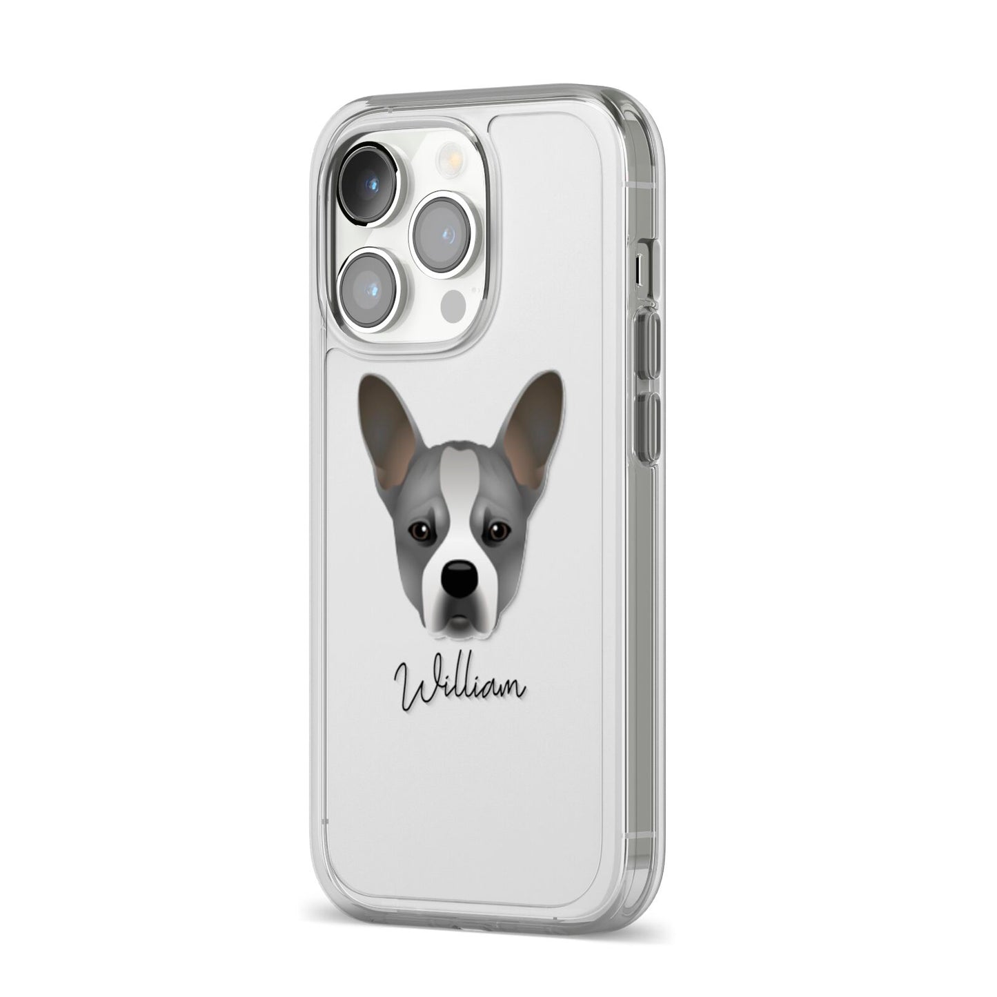 French Bull Jack Personalised iPhone 14 Pro Clear Tough Case Silver Angled Image