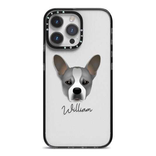 French Bull Jack Personalised iPhone 14 Pro Max Black Impact Case on Silver phone