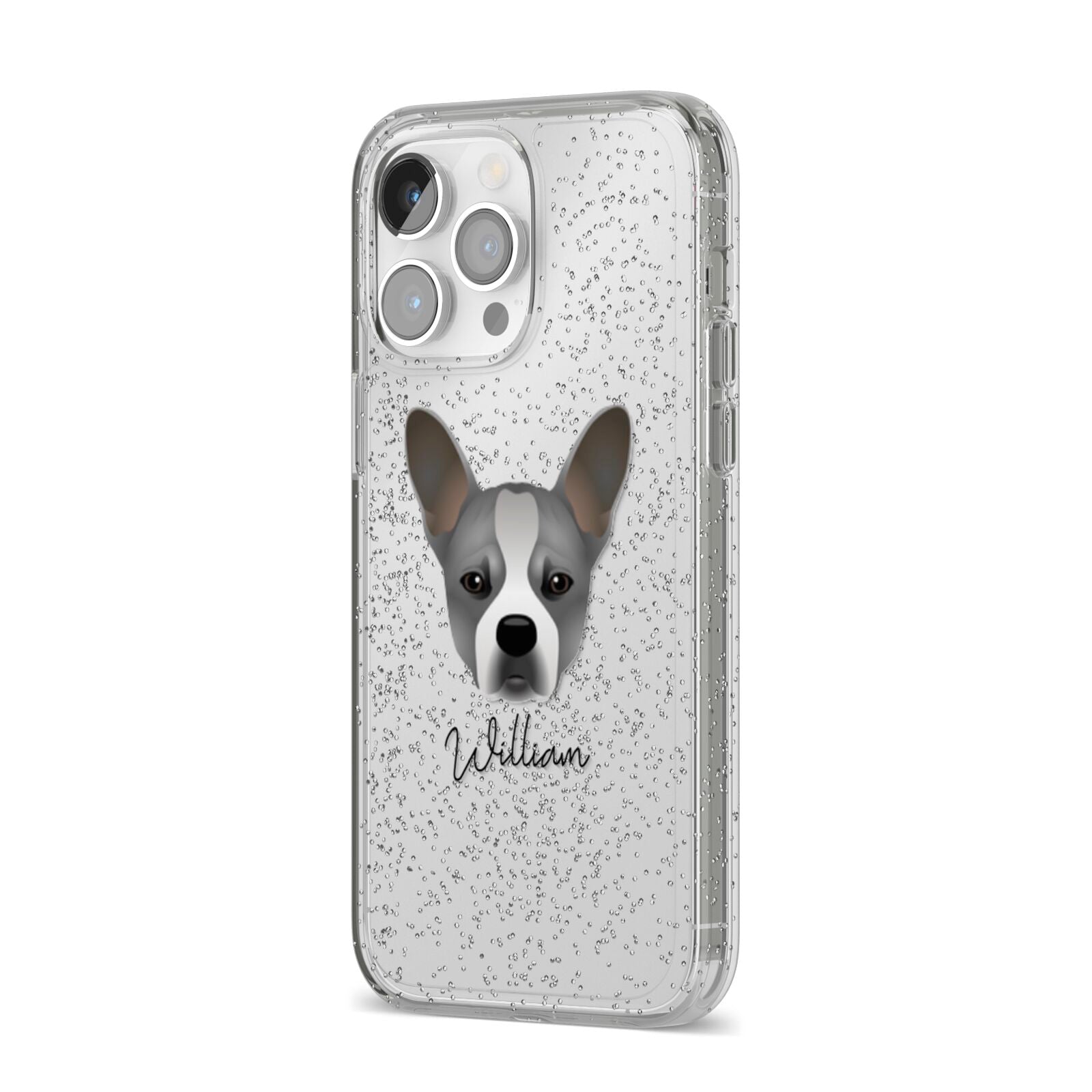 French Bull Jack Personalised iPhone 14 Pro Max Glitter Tough Case Silver Angled Image