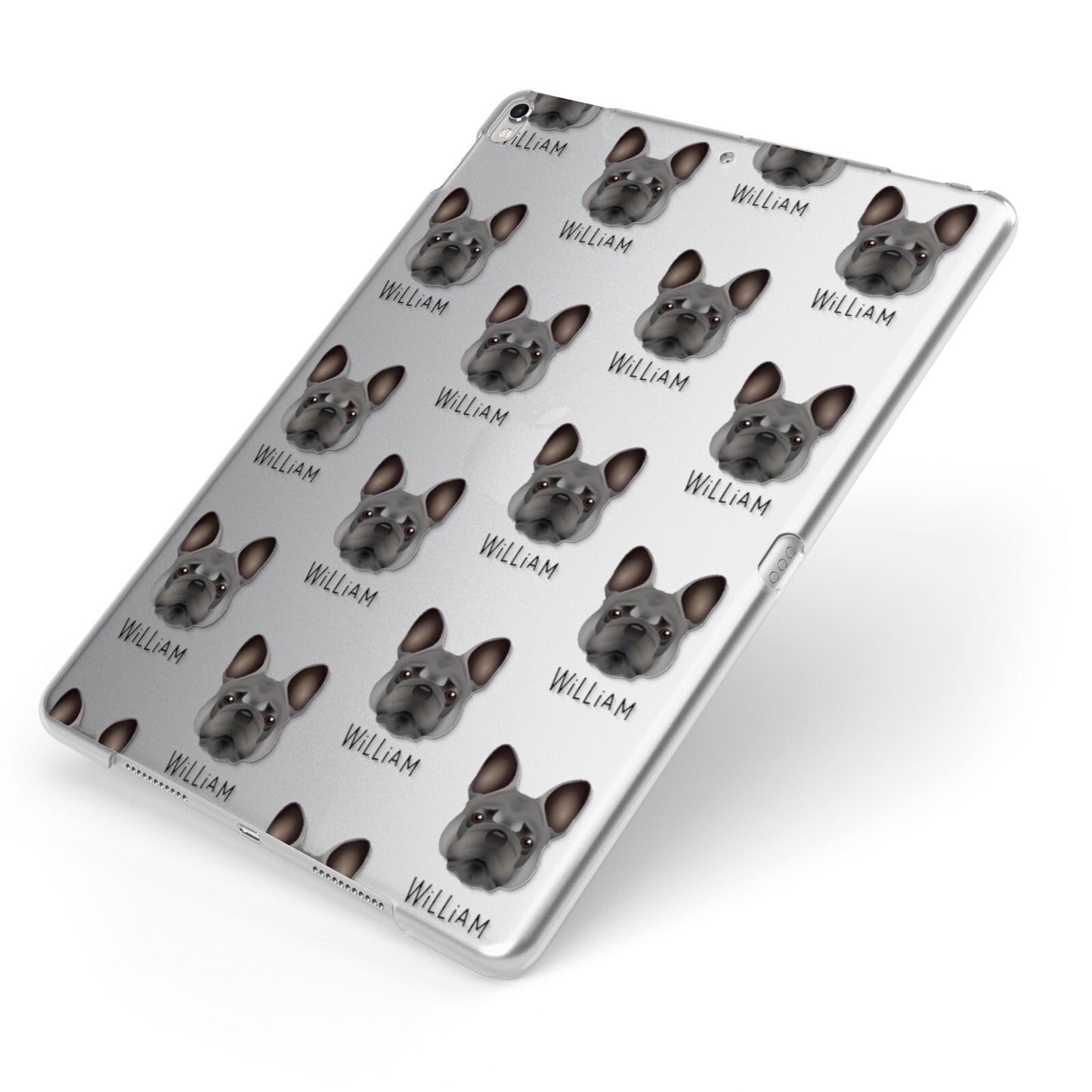 French Bulldog Icon with Name Apple iPad Case on Silver iPad Side View
