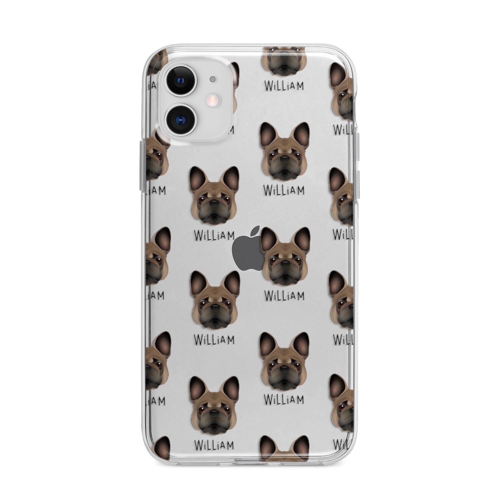 French Bulldog Icon with Name Apple iPhone 11 in White with Bumper Case