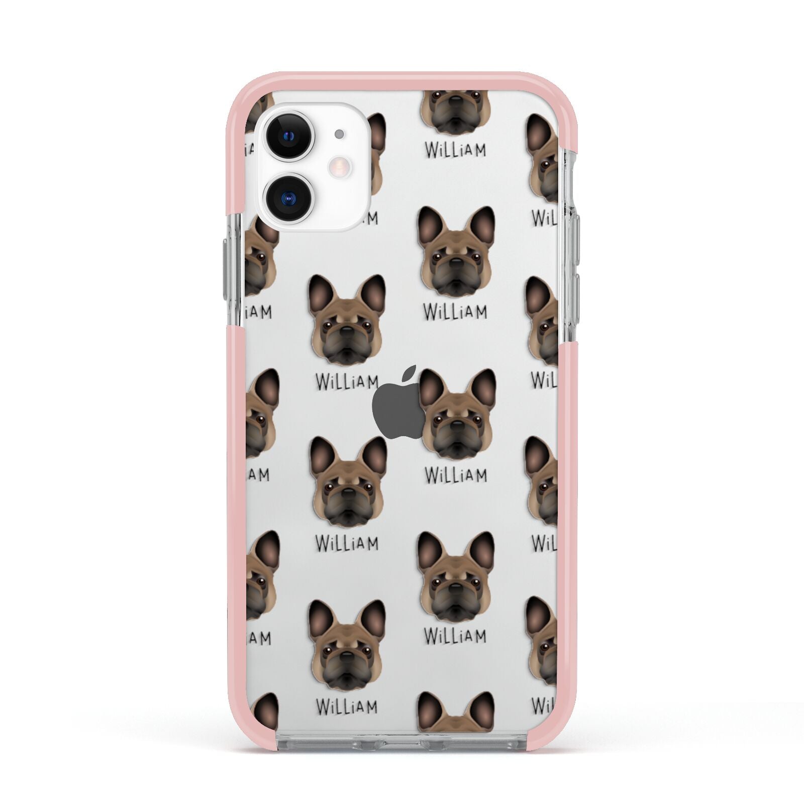French Bulldog Icon with Name Apple iPhone 11 in White with Pink Impact Case