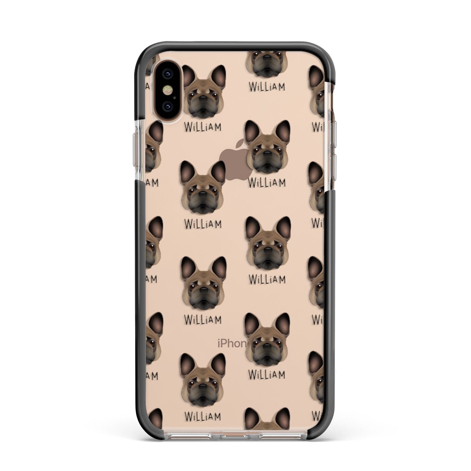 French Bulldog Icon with Name Apple iPhone Xs Max Impact Case Black Edge on Gold Phone
