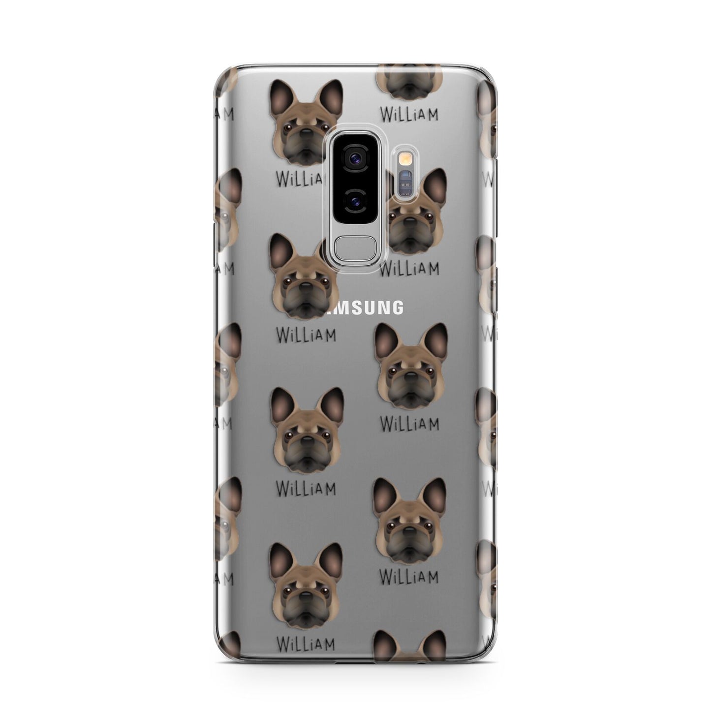 French Bulldog Icon with Name Samsung Galaxy S9 Plus Case on Silver phone