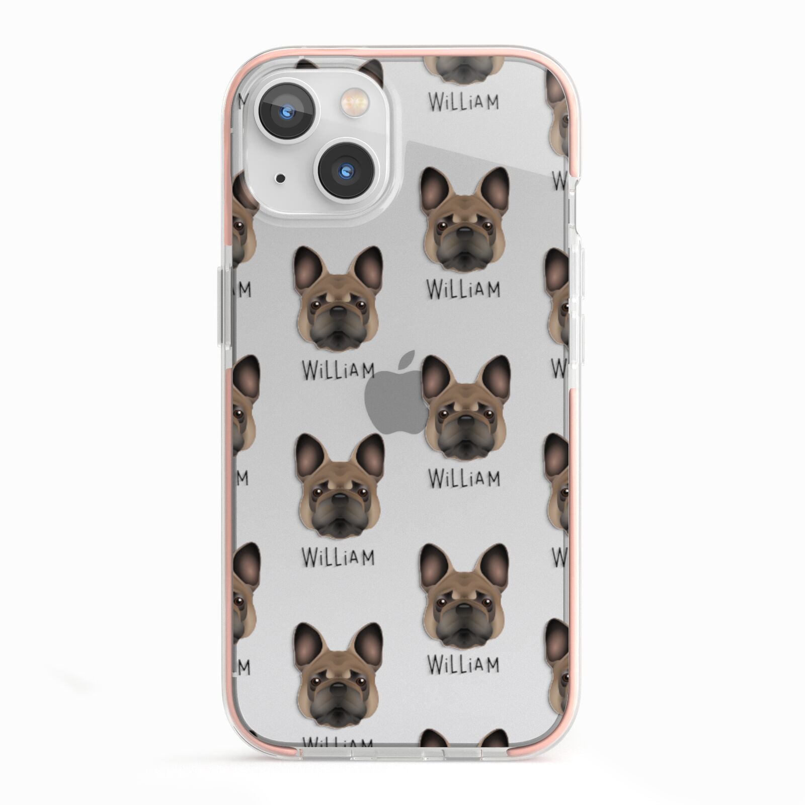 French Bulldog Icon with Name iPhone 13 TPU Impact Case with Pink Edges