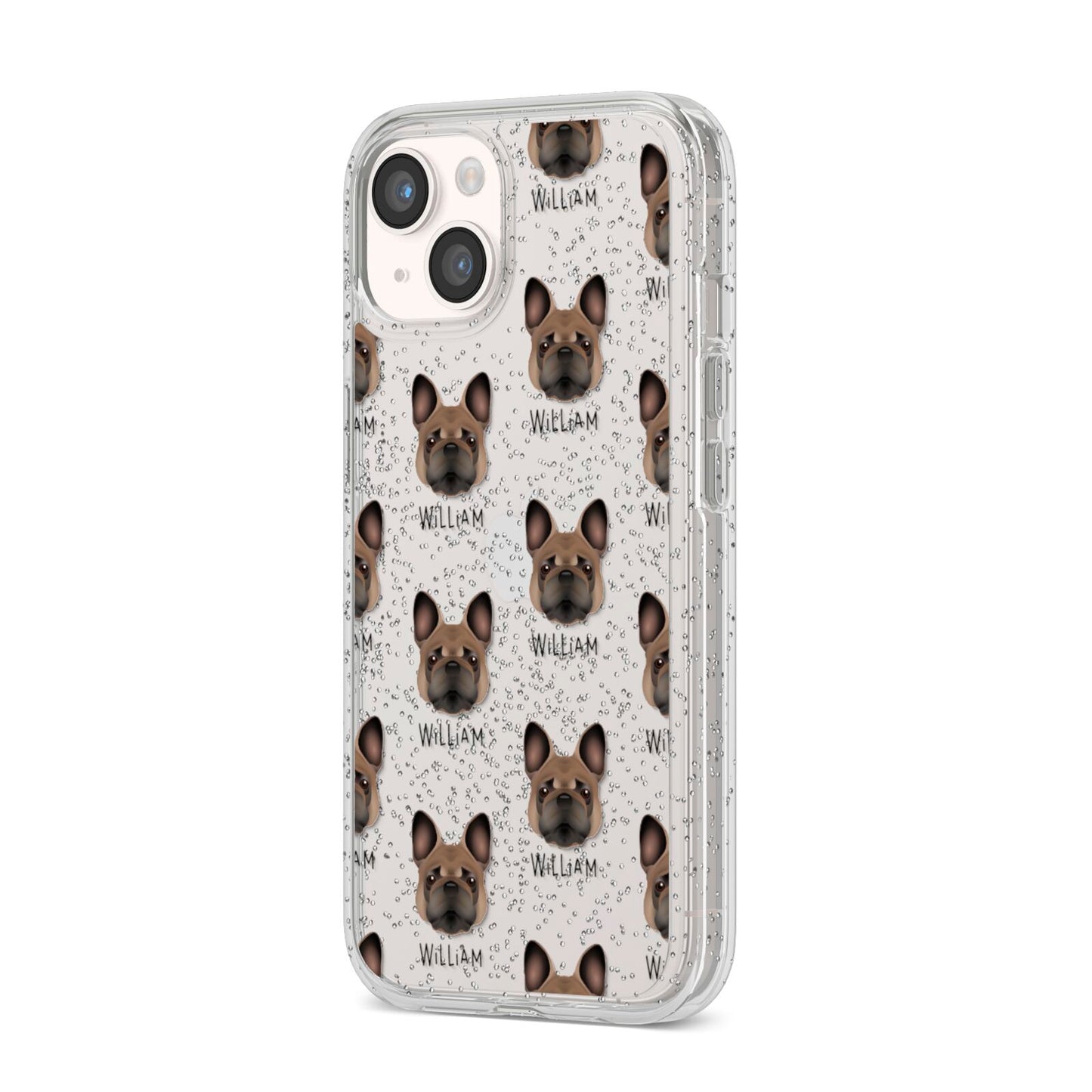 French Bulldog Icon with Name iPhone 14 Glitter Tough Case Starlight Angled Image