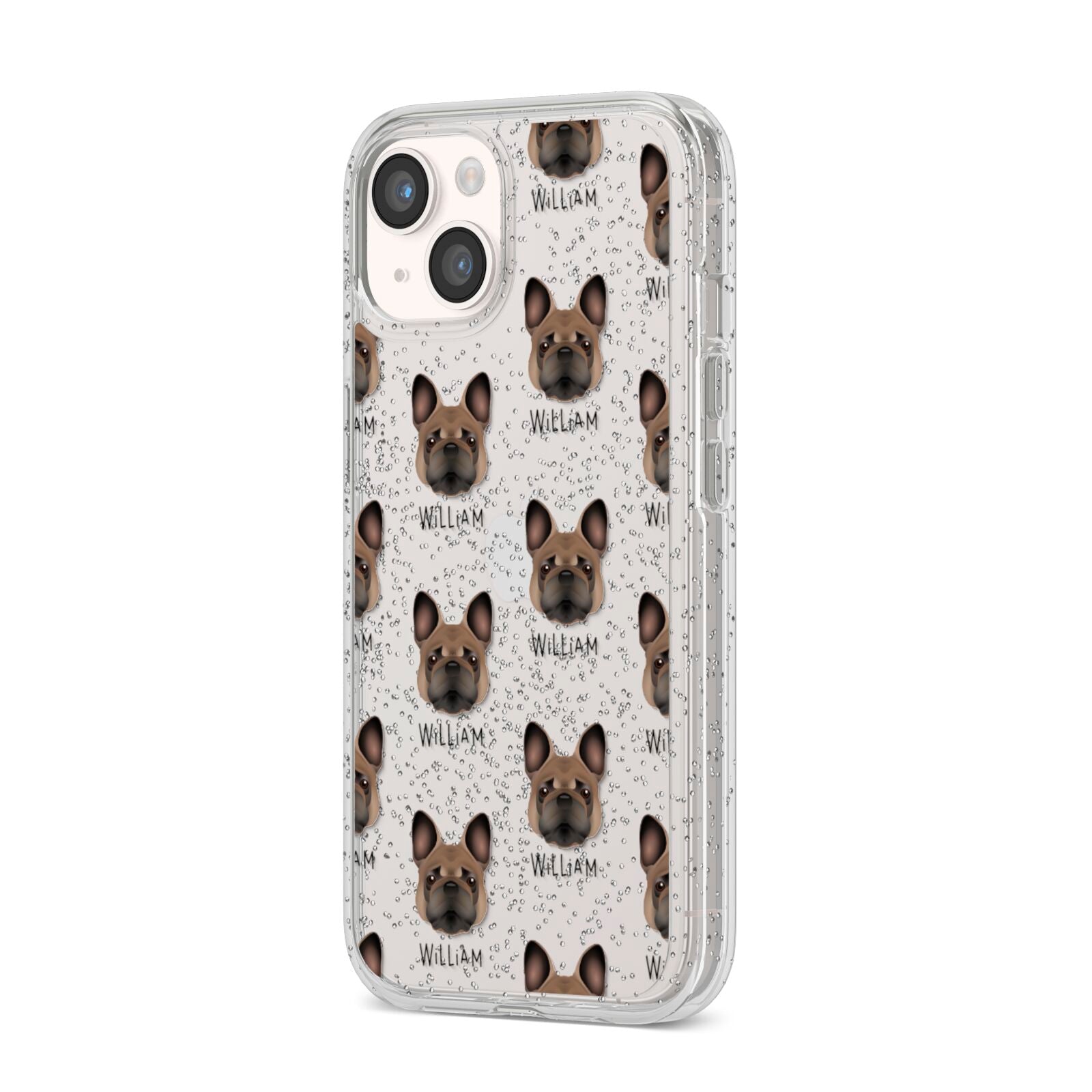 French Bulldog Icon with Name iPhone 14 Glitter Tough Case Starlight Angled Image