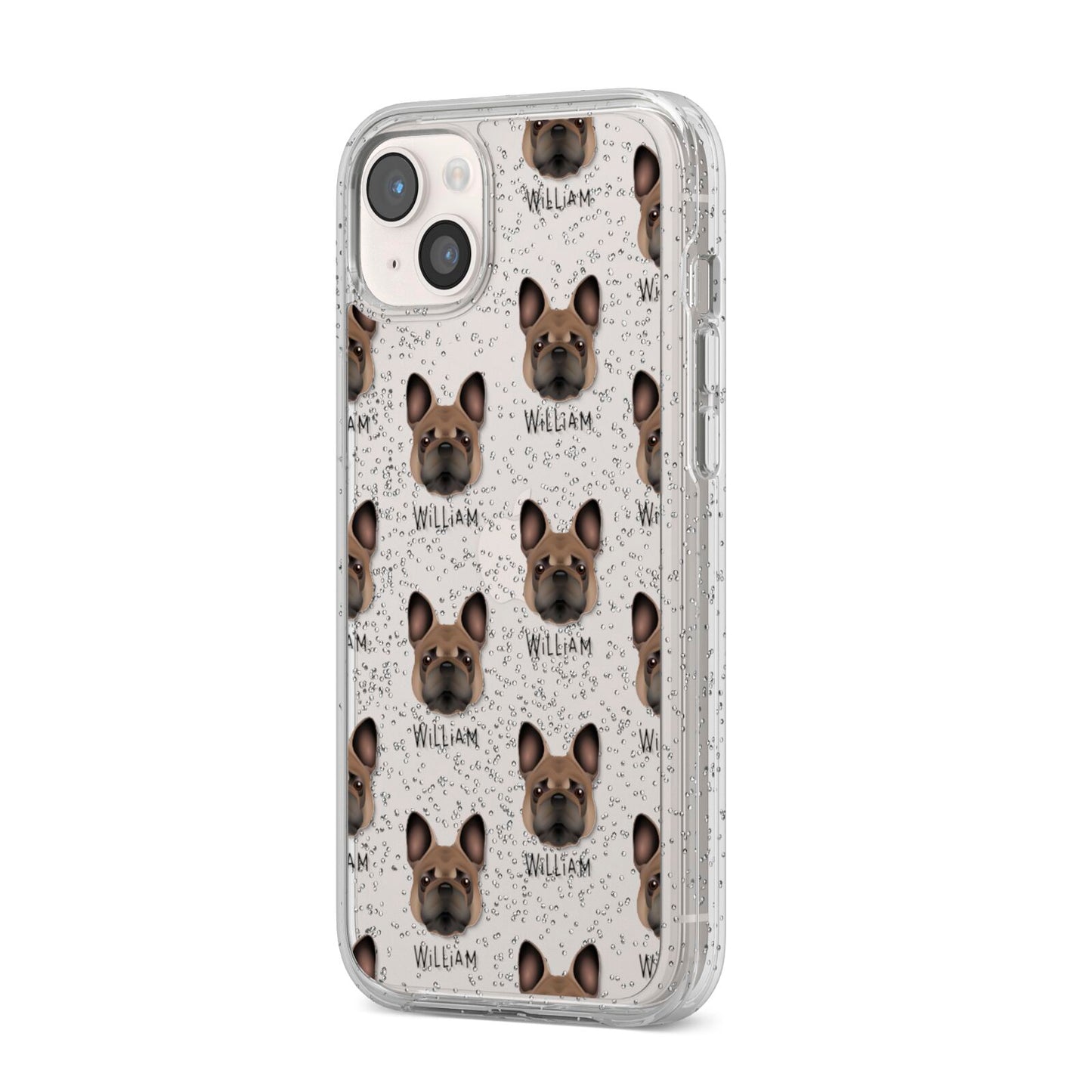 French Bulldog Icon with Name iPhone 14 Plus Glitter Tough Case Starlight Angled Image