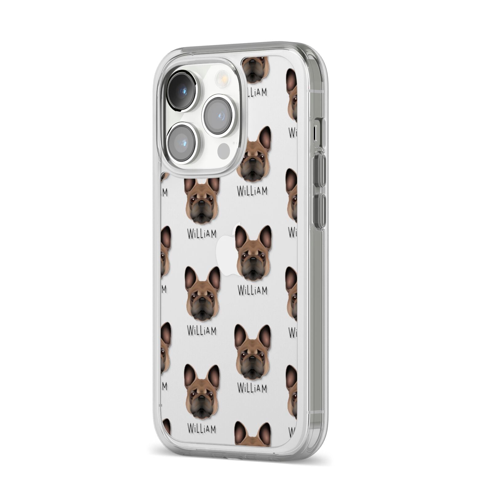 French Bulldog Icon with Name iPhone 14 Pro Clear Tough Case Silver Angled Image