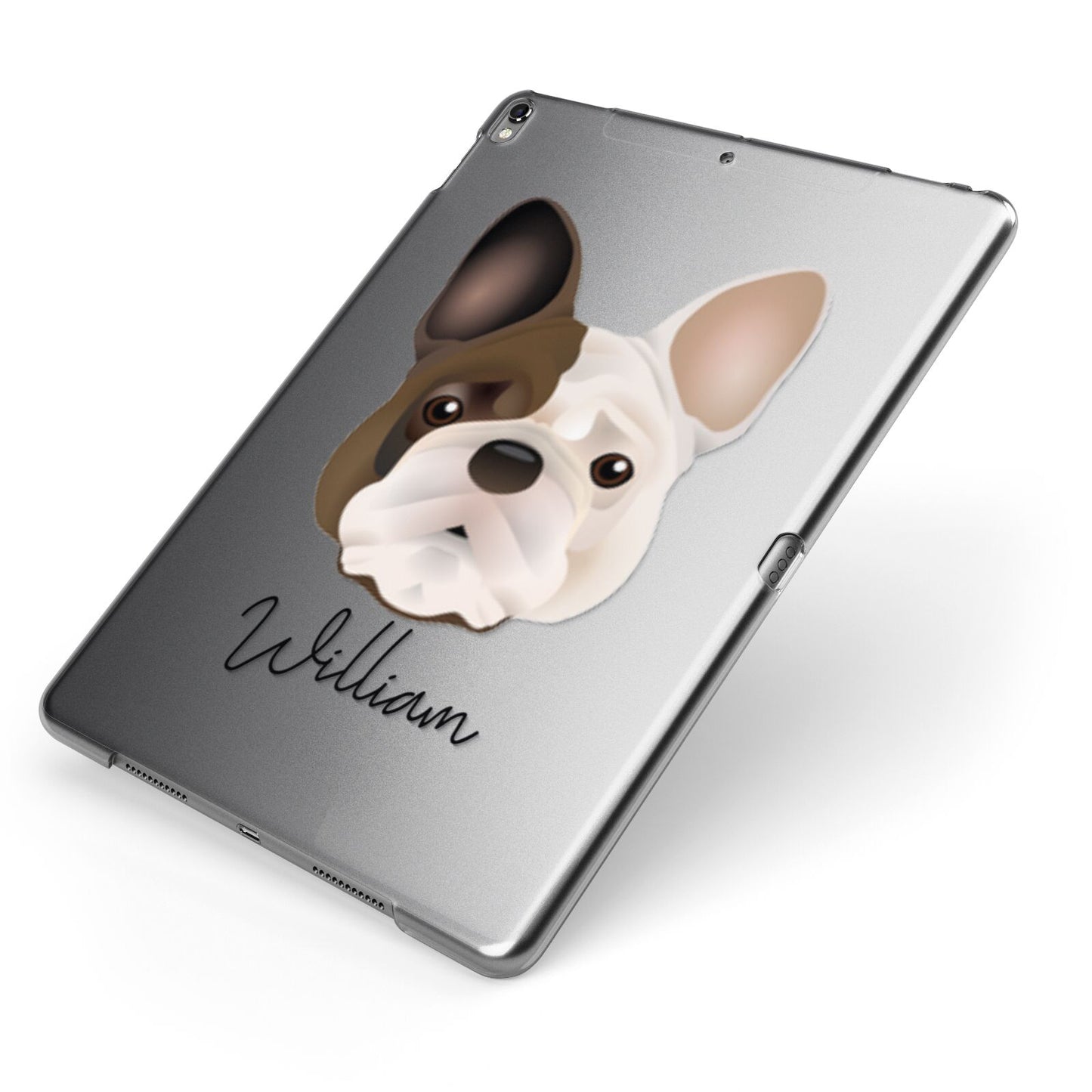 French Bulldog Personalised Apple iPad Case on Grey iPad Side View