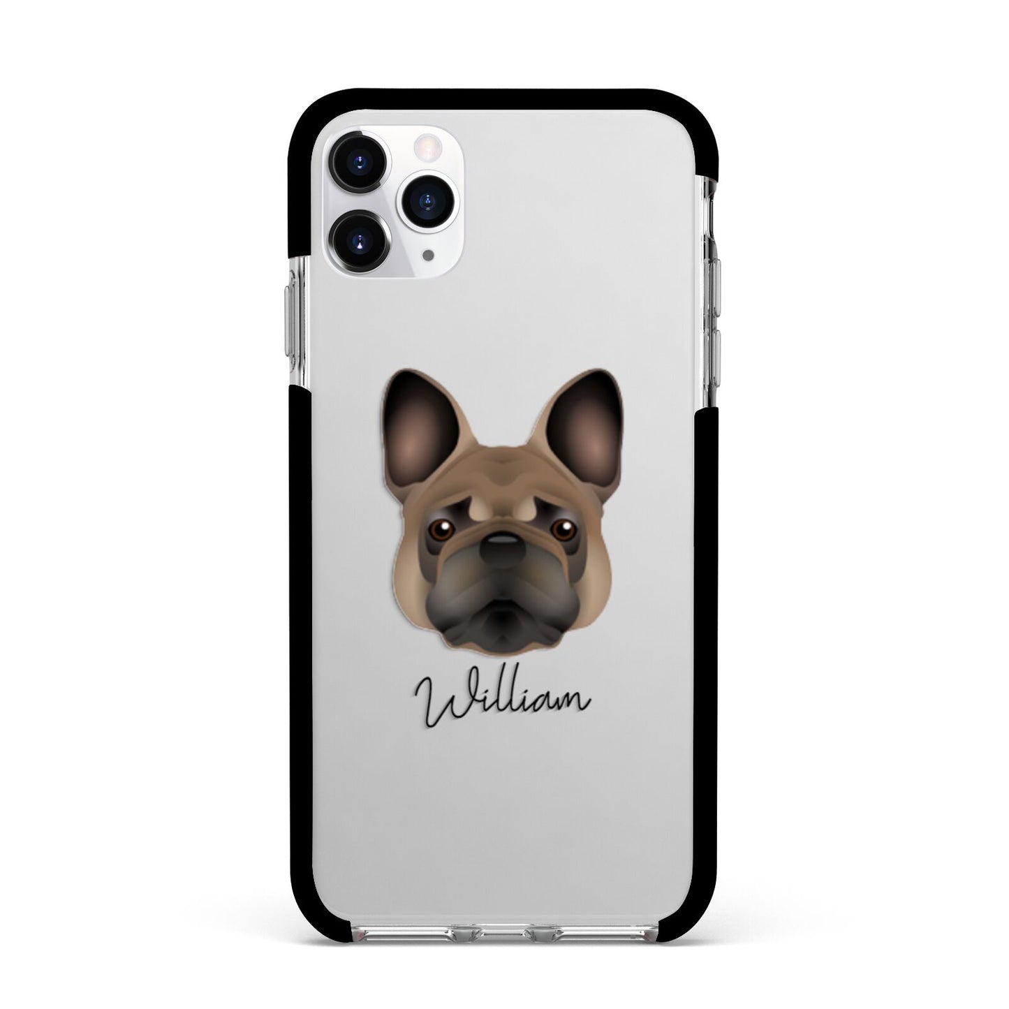French Bulldog Personalised Apple iPhone 11 Pro Max in Silver with Black Impact Case