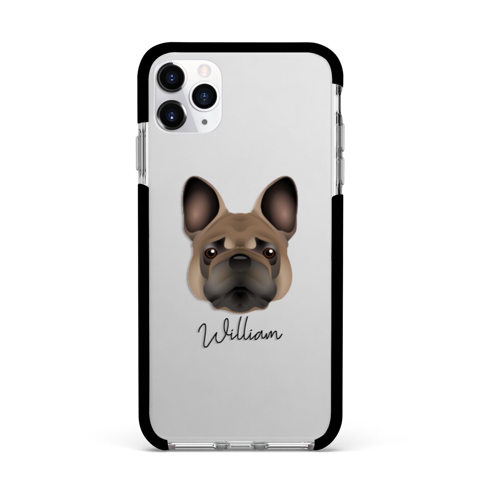 French Bulldog Personalised Apple iPhone 11 Pro Max in Silver with Black Impact Case