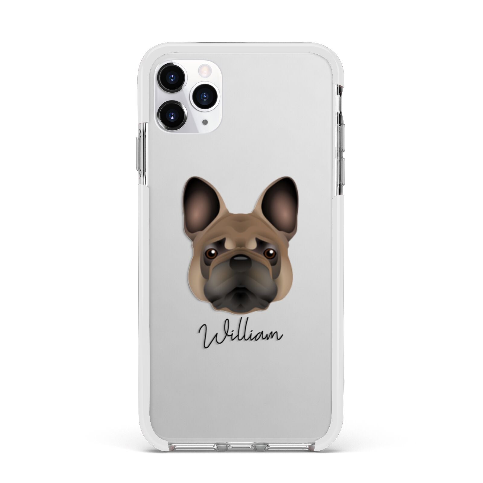 French Bulldog Personalised Apple iPhone 11 Pro Max in Silver with White Impact Case