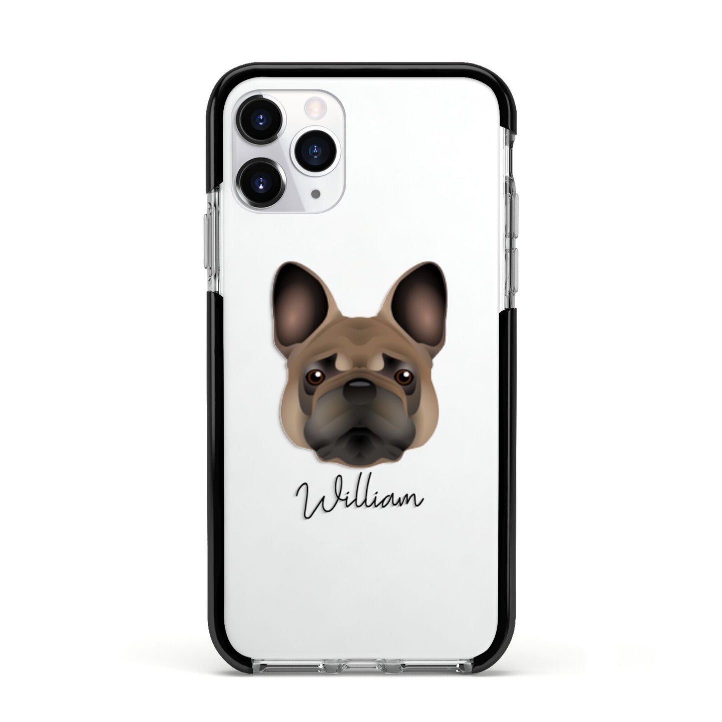 French Bulldog Personalised Apple iPhone 11 Pro in Silver with Black Impact Case