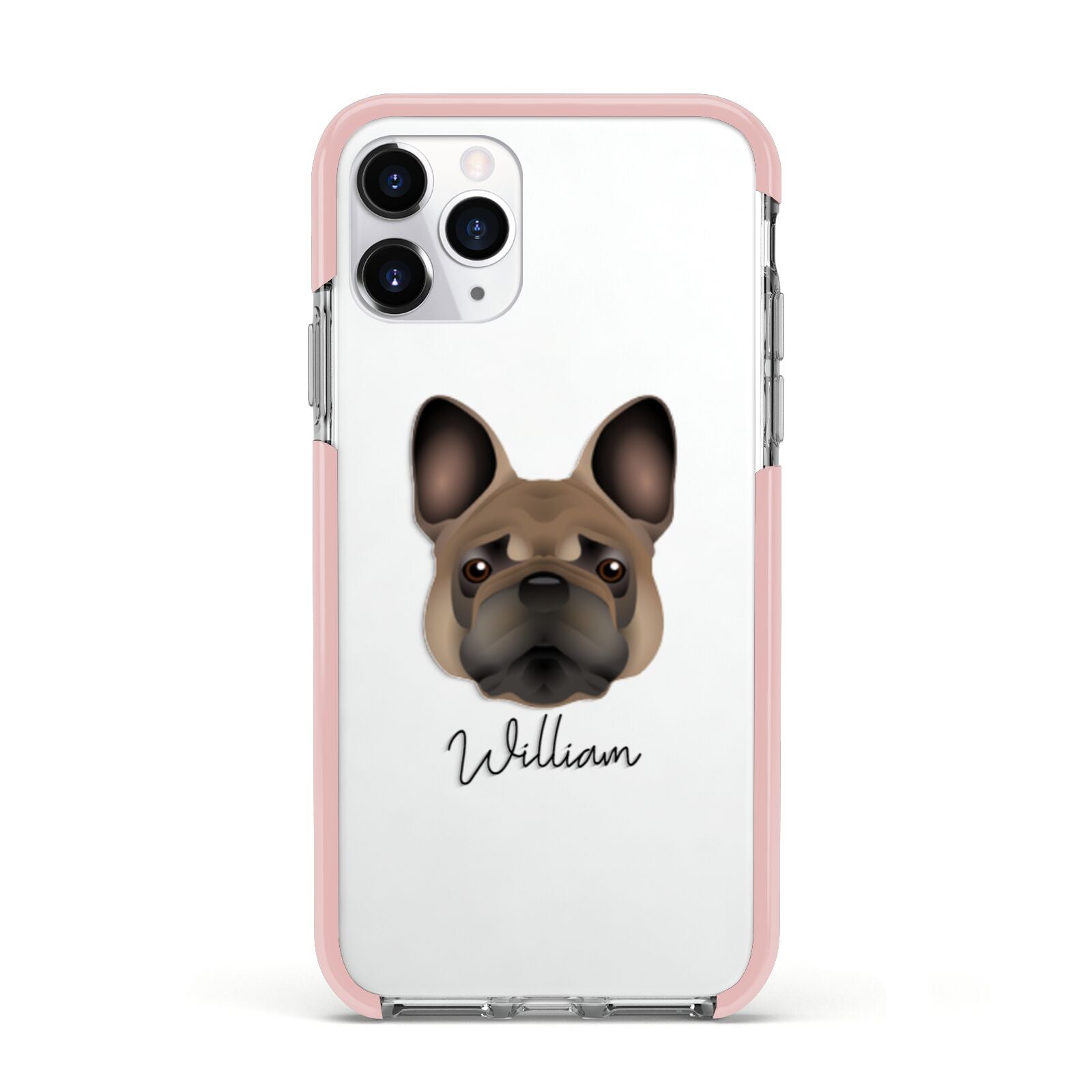 French Bulldog Personalised Apple iPhone 11 Pro in Silver with Pink Impact Case