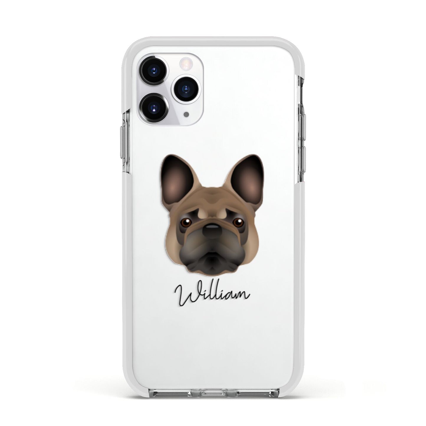 French Bulldog Personalised Apple iPhone 11 Pro in Silver with White Impact Case